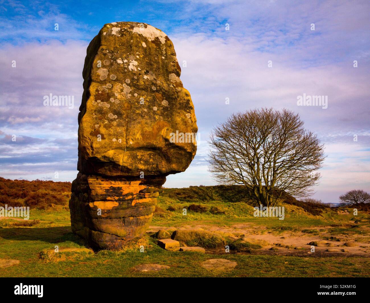 The Cork Stone a rock on Stanton Moor in the Derbyshire Peak District England UK Stock Photo