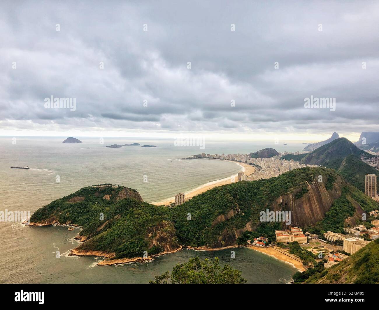 A view of Copacabana beach from Sugarloaf mountain in Rio de Janeiro, Brazil. - Smartphone Captured Stock Image