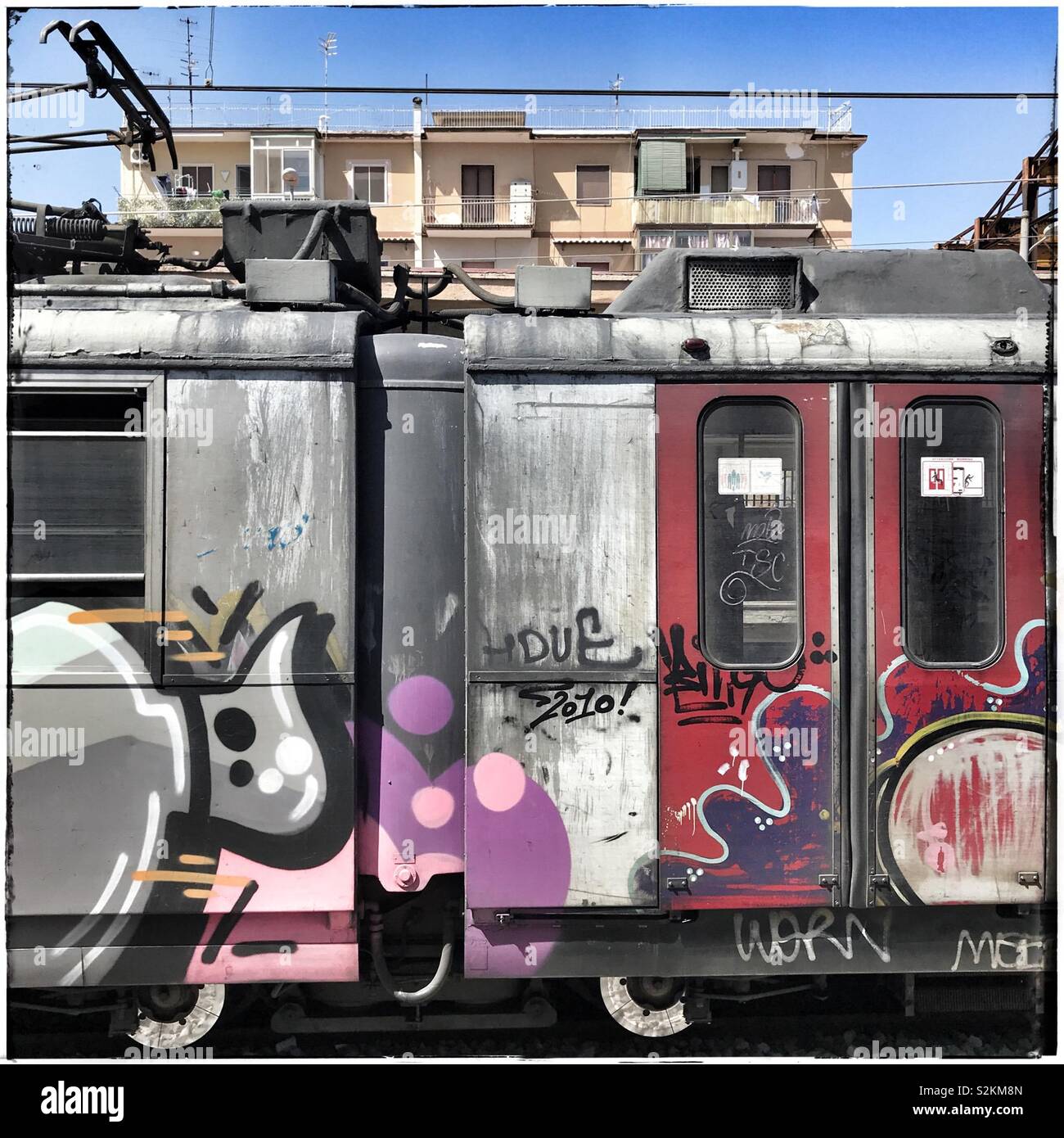 Graffiti on Italian train Stock Photo