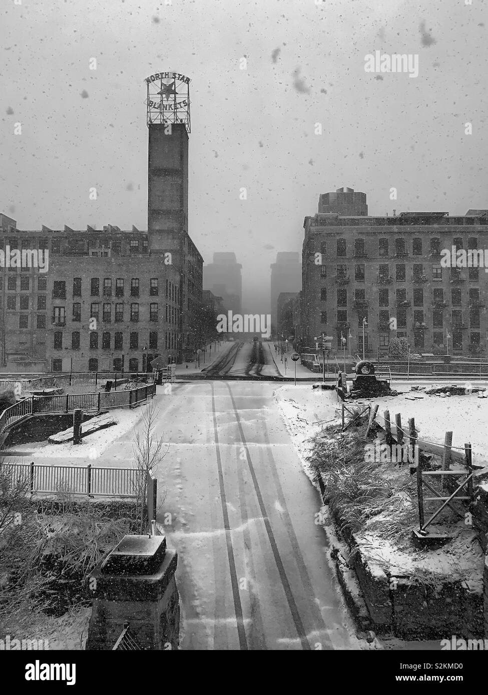 Looking up Portland Avenue during an April 2019 snowstorm. Stock Photo