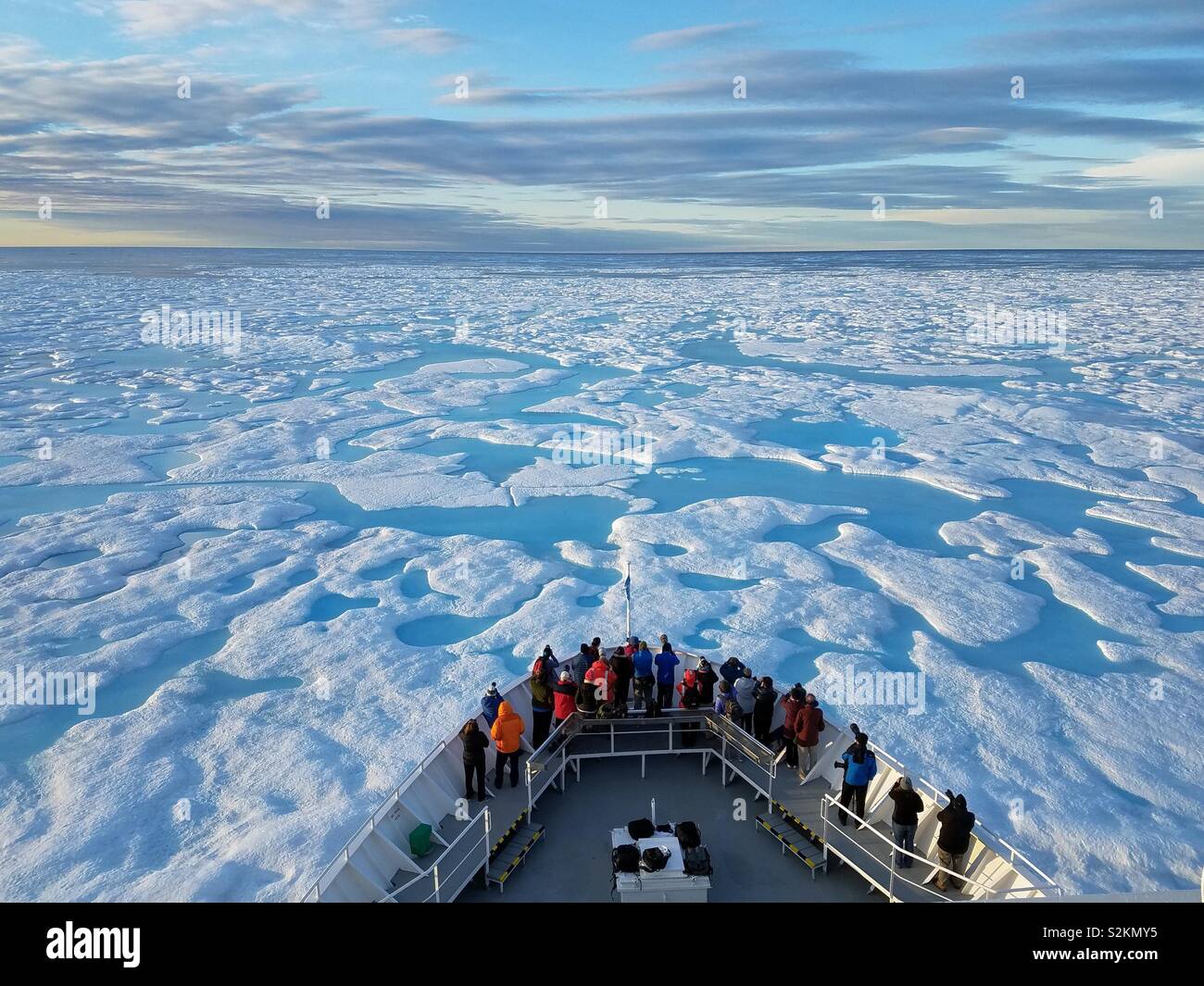 Looking out over a frozen Baffin Bay in the Arctic Archipelago in 2017. Stock Photo