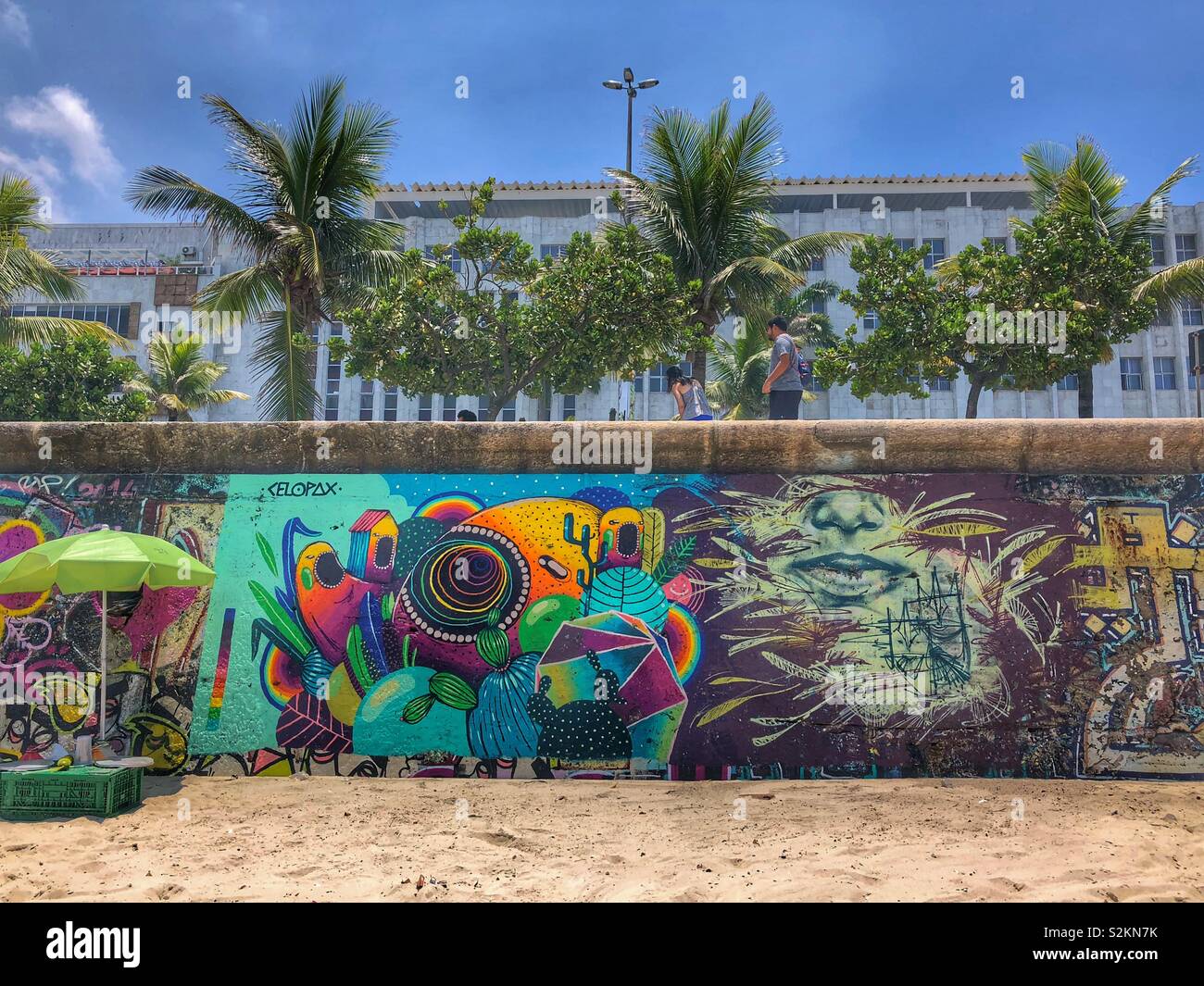 A colourful graffiti mural on Ipanema beach in Rio de Janeiro, Brazil ...