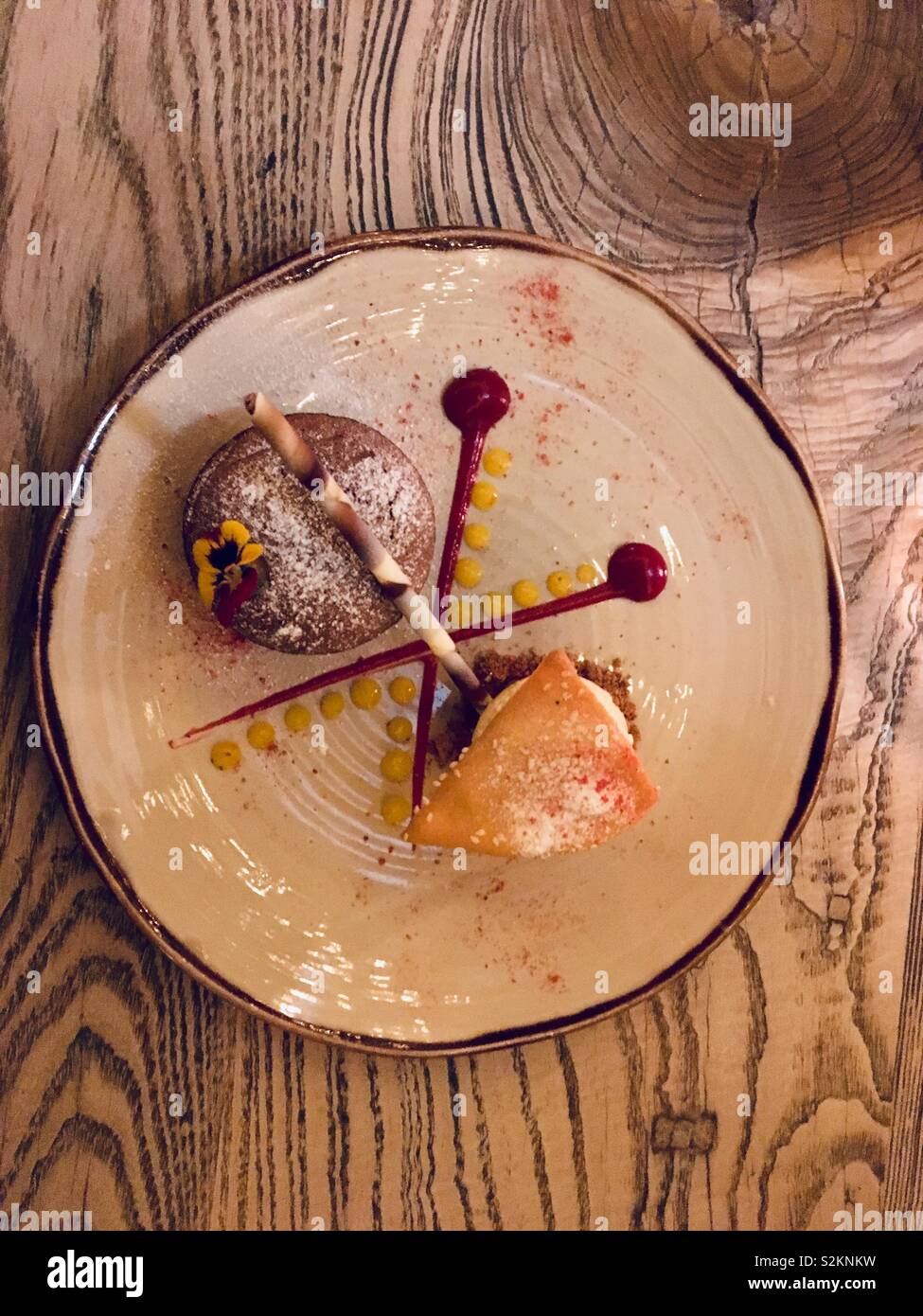 Gastronomic dessert of chocolate fondant shot from overhead - Smartphone Captured Stock Image