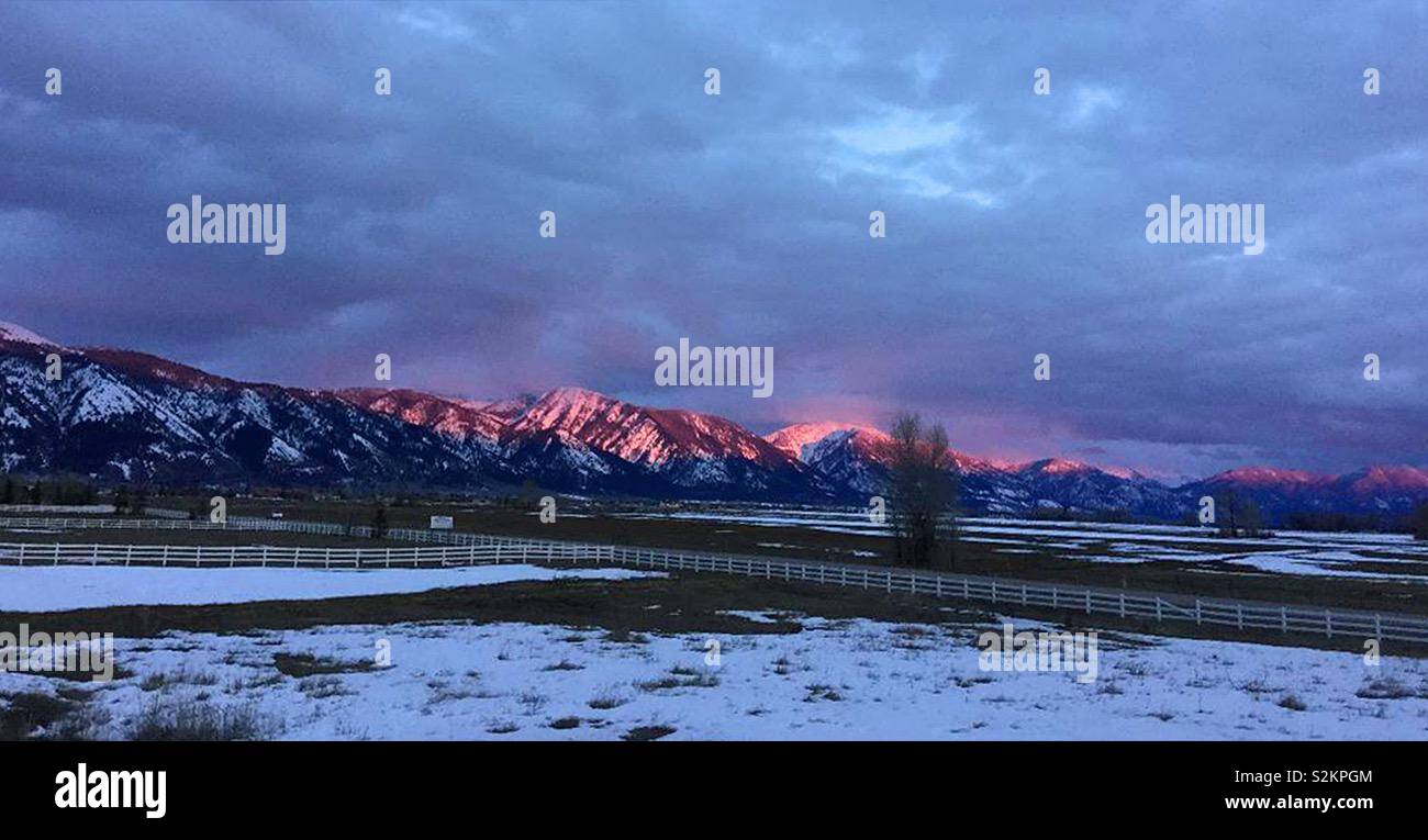 Purple sunset in the grand Teton mountains of Wyoming USA Stock Photo