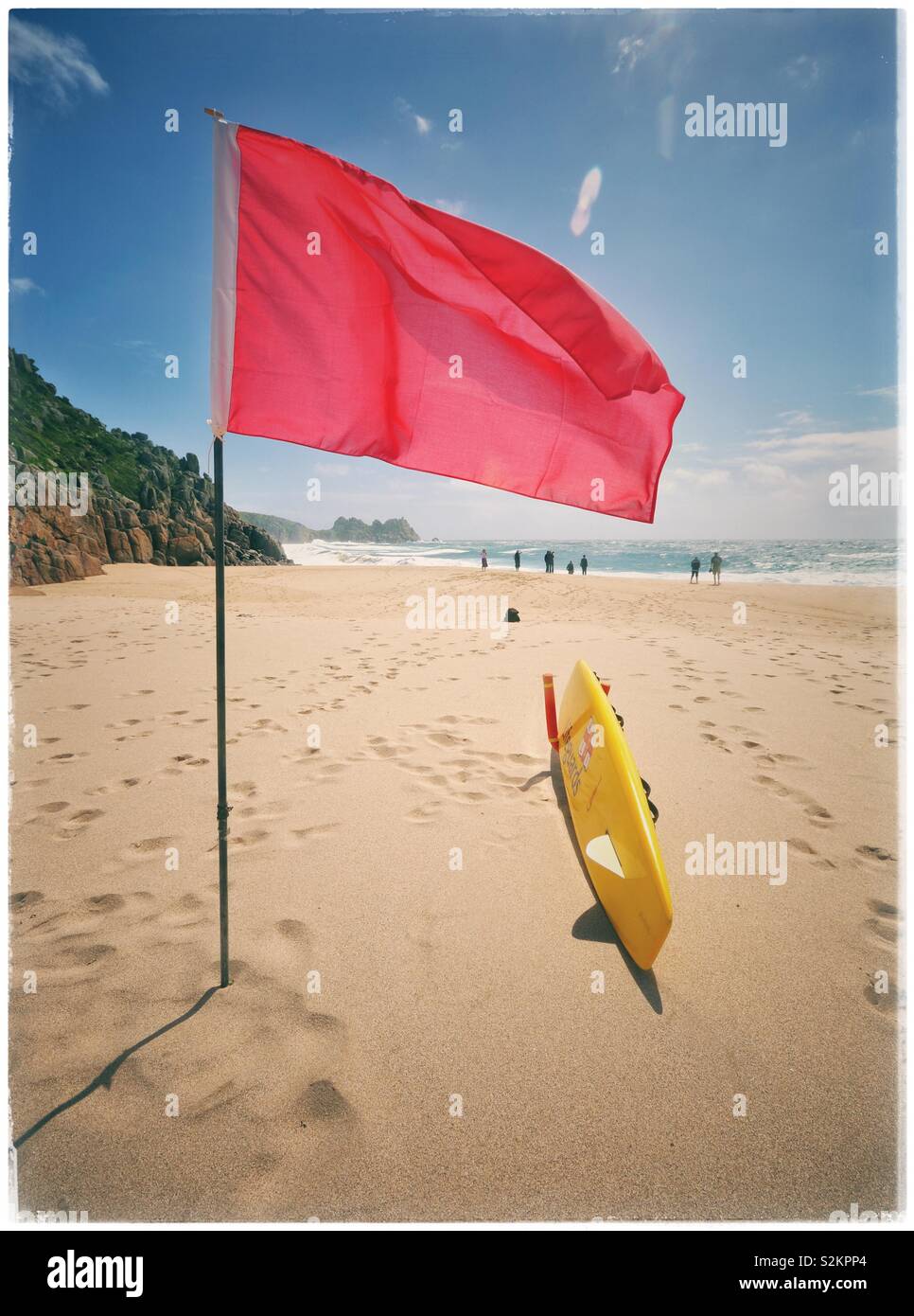 Red flag, rough sea, no swimming! Stock Photo