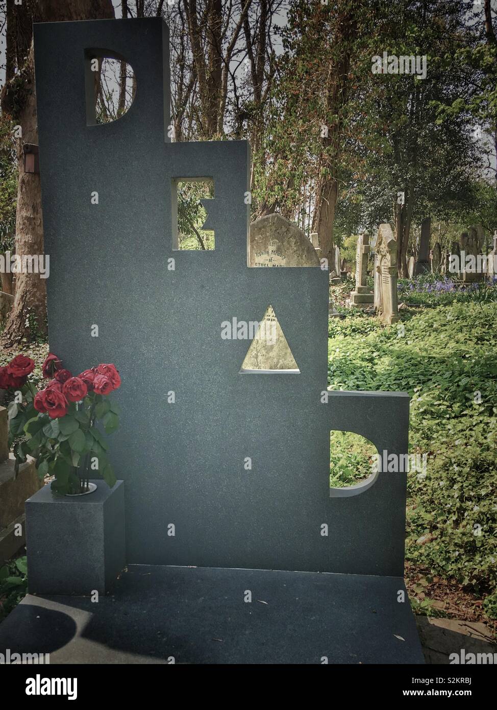 Artist Patrick Caulfield’s gravestone in Highgate Cemetery. - Smartphone Captured Stock Image