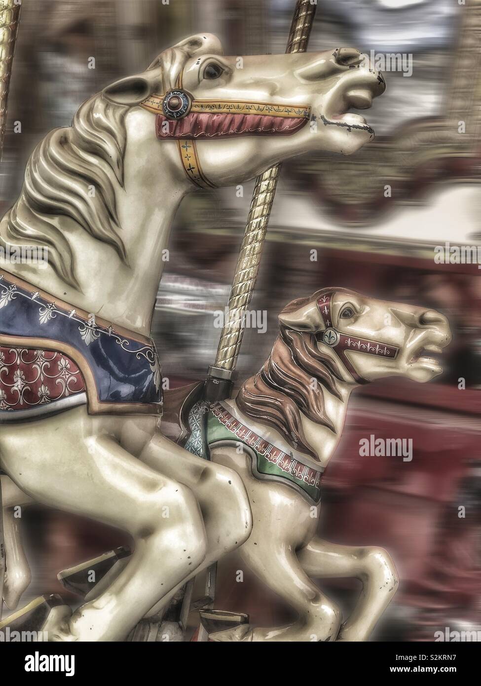 Street carnival carousel horses Stock Photo