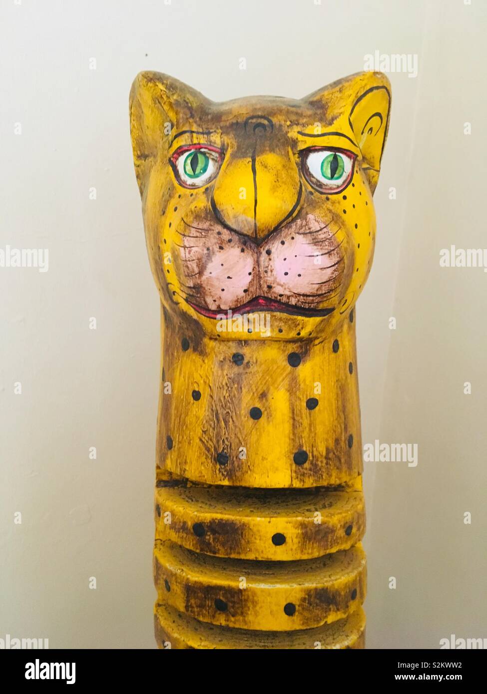 Wooden art work of a leopard Stock Photo