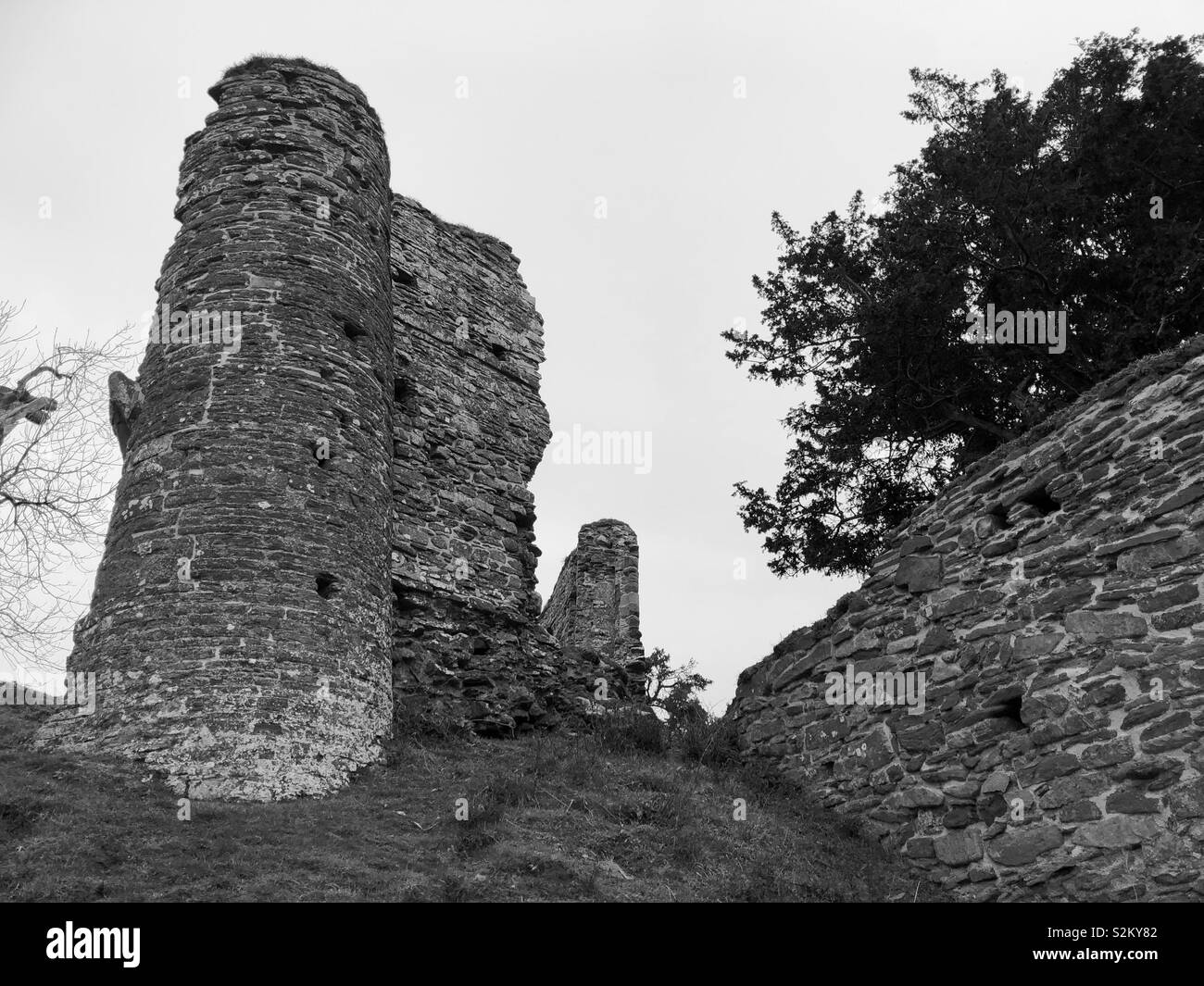 The ruined turrets and defences of Snodhill Castle in the Golden Valley, Herefordshire. - Smartphone Captured Stock Image