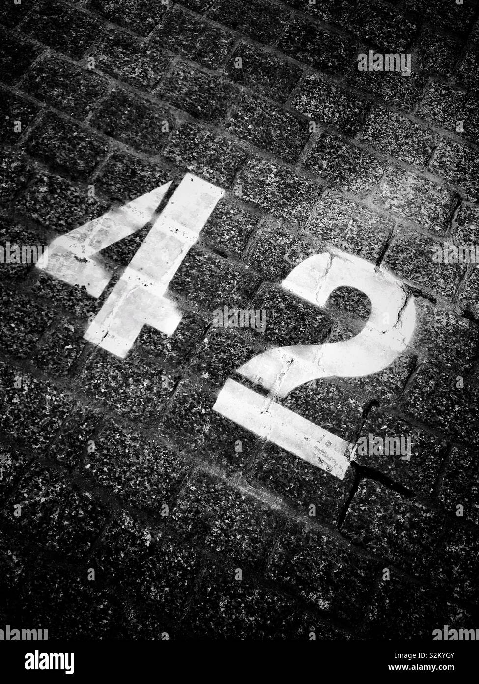 The No. 42 is special - it is “The Answer To The Ultimate Question Of Life, The Universe And Everything” according to the Supercomputer “Deep Thought” in the Douglas Adams novel - THHGTTG. © CH Stock Photo
