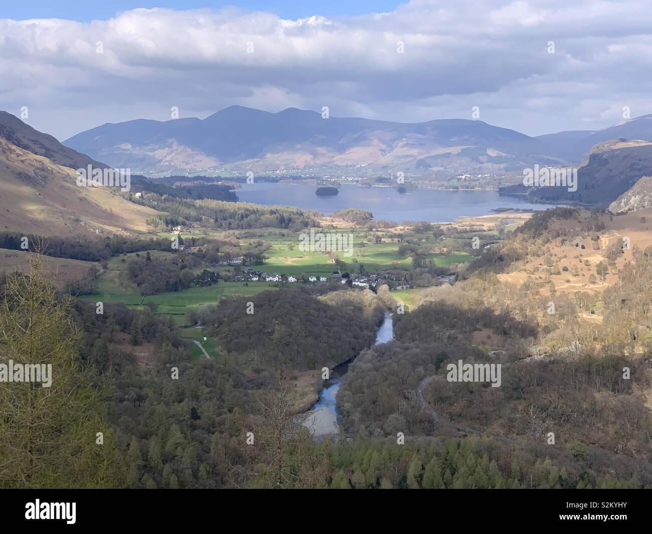 The view from the top of castle crag in the Lake District Stock Photo