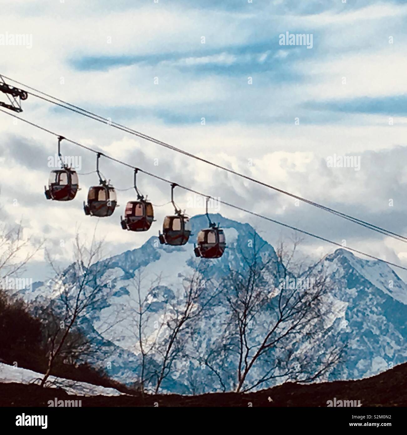 Alpine Ski Lift Cabins Mountain Back Drop Alpe D Huez France