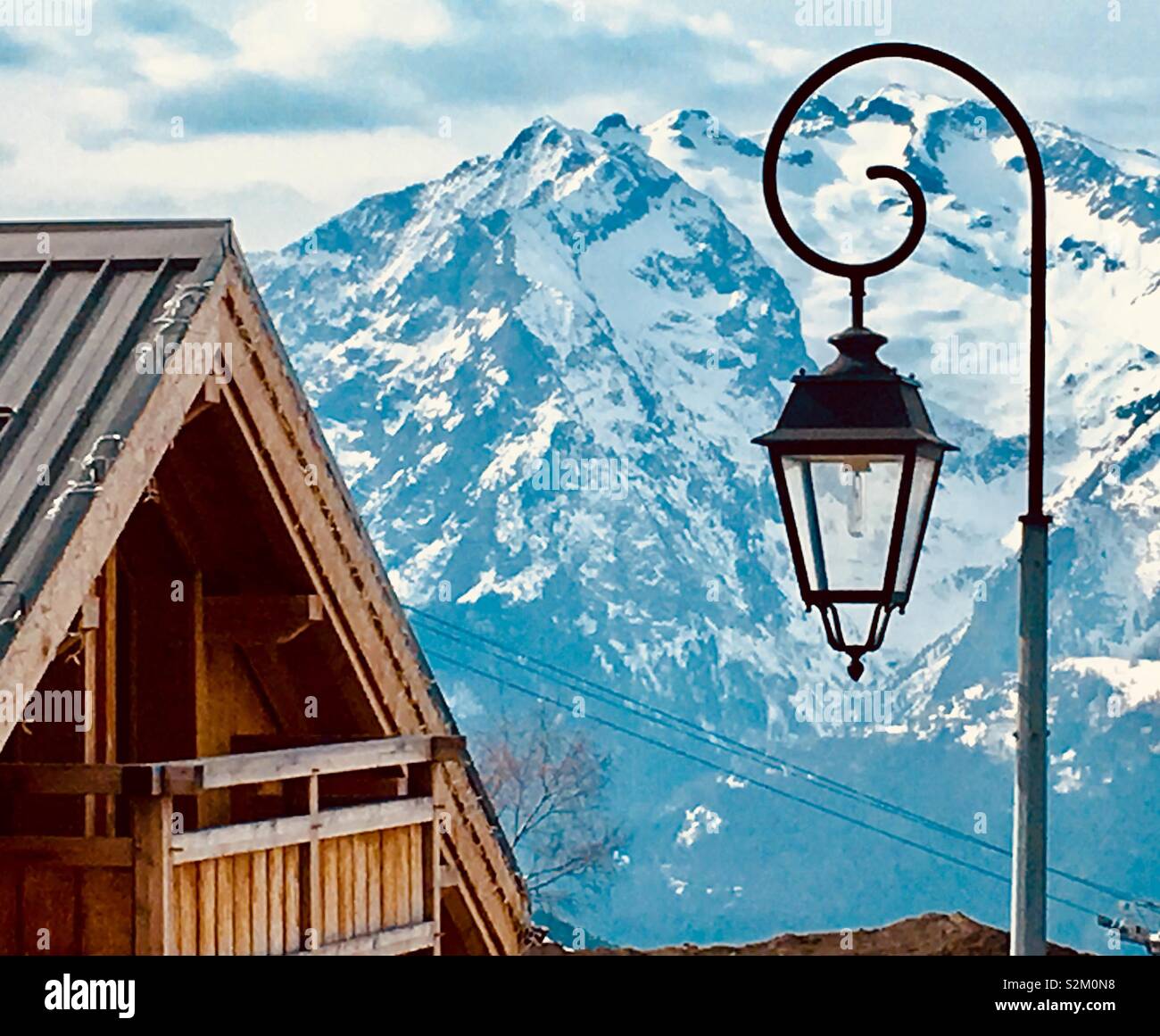 Old fashioned street lamp, old town, Alpe d’Huez, France - Smartphone Captured Stock Image