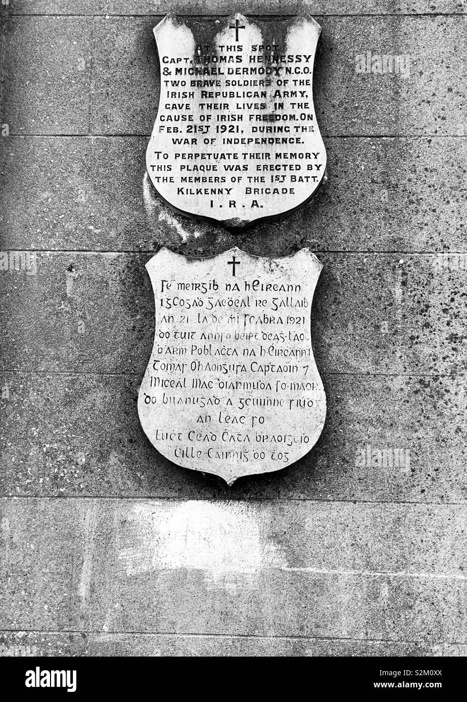 Plaque to commemorate those Irish Republican Army soldiers lost fighting for Irish freedom, Kilkenny, Republic of Ireland. Stock Photo