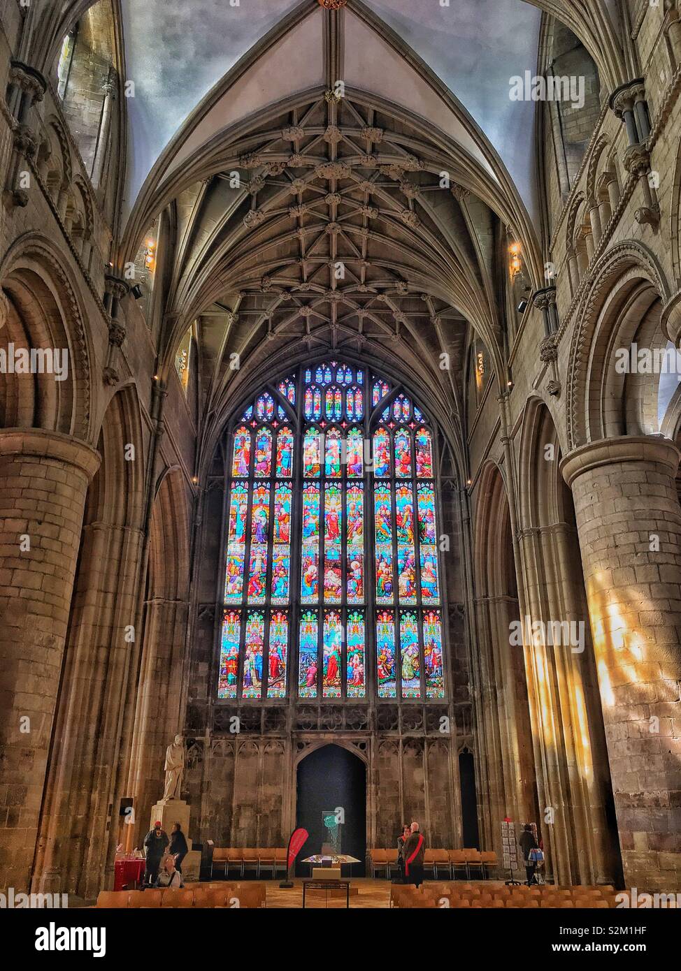 Incredible stained glass window in Gloucester cathedral Stock Photo