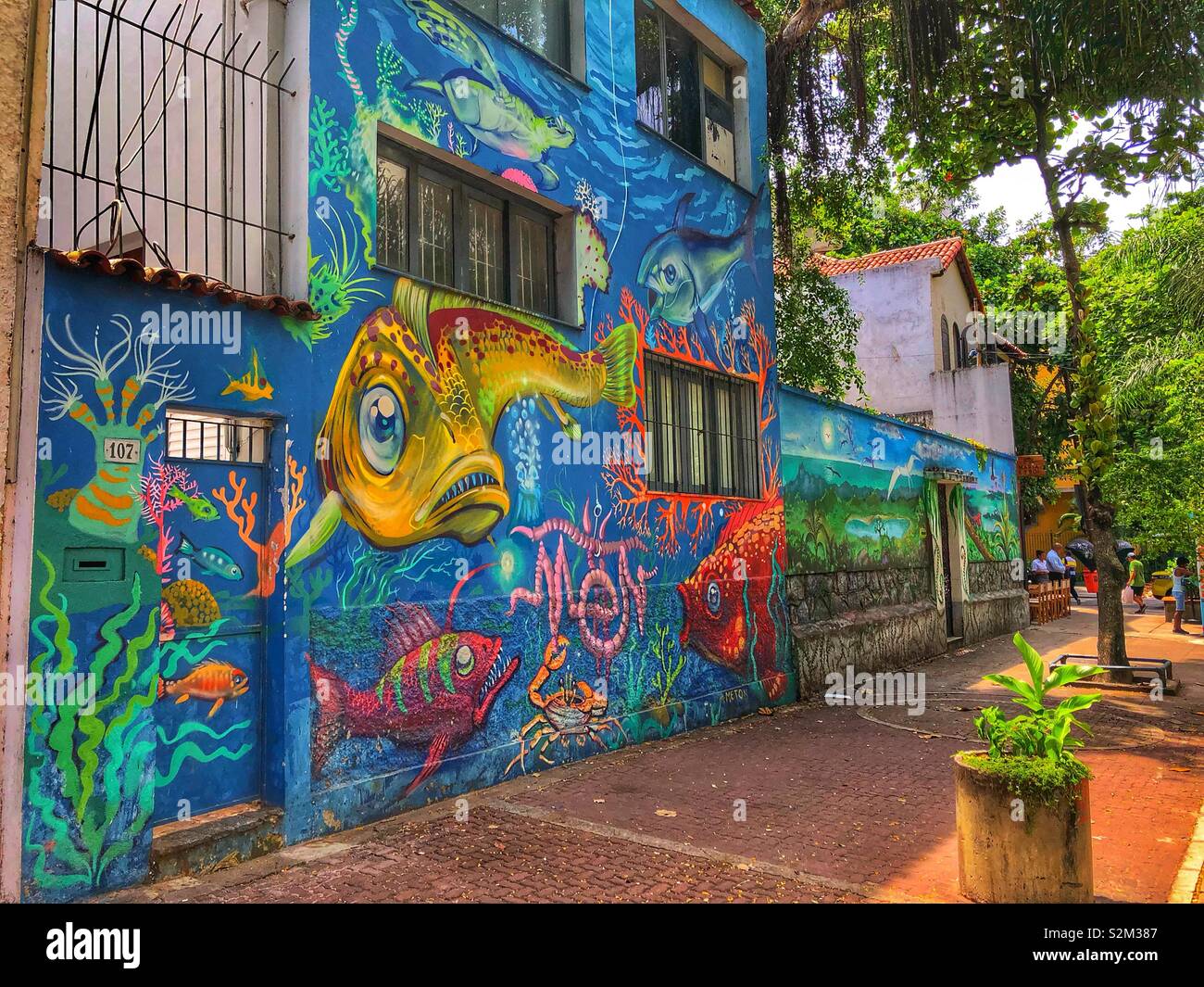A large marine themed mural in Rio de Janeiro, Brazil. - Smartphone Captured Stock Image