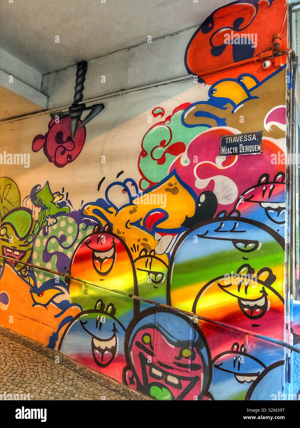 Colourful urban street art in the Copacabana neighbourhood in Rio de Janeiro, Brazil. - Smartphone Captured Stock Image