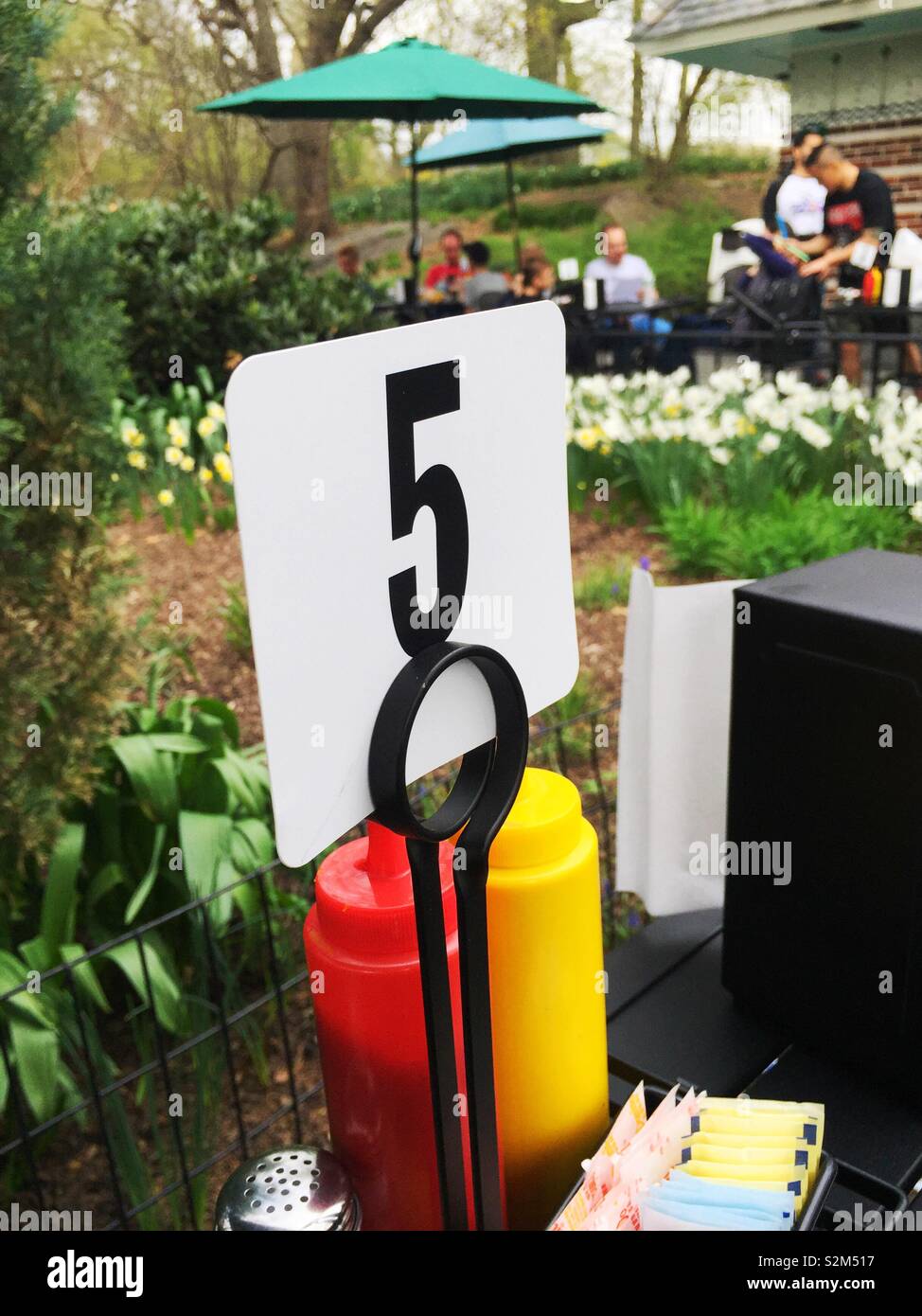 Table number five at the ballfields café in central park, NYC, USA Stock Photo Alamy