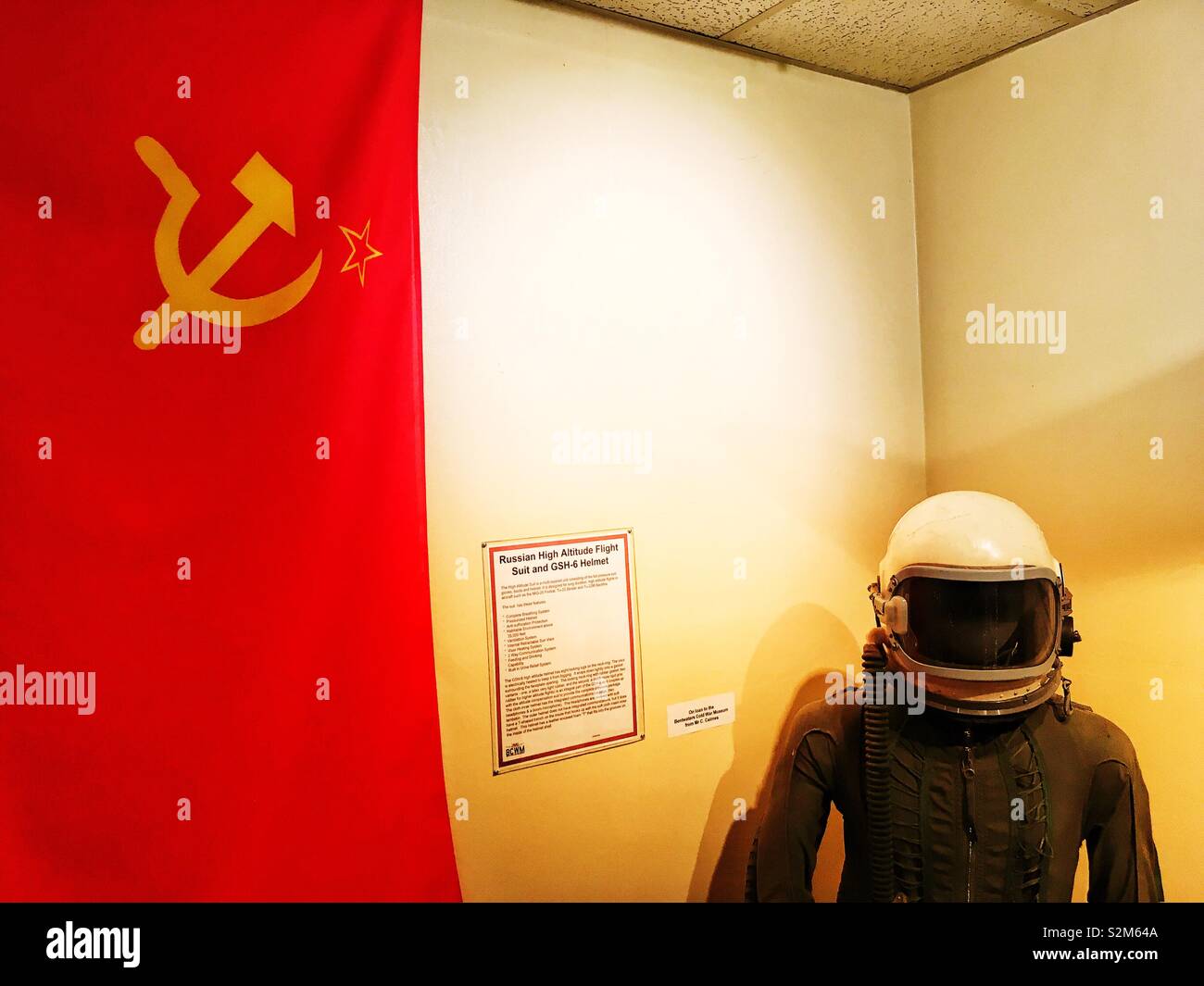 Russian Airforce high altitude flight suit and GSH-6 helmet. Bentwaters Cold War museum, Suffolk, England. - Smartphone Captured Stock Image