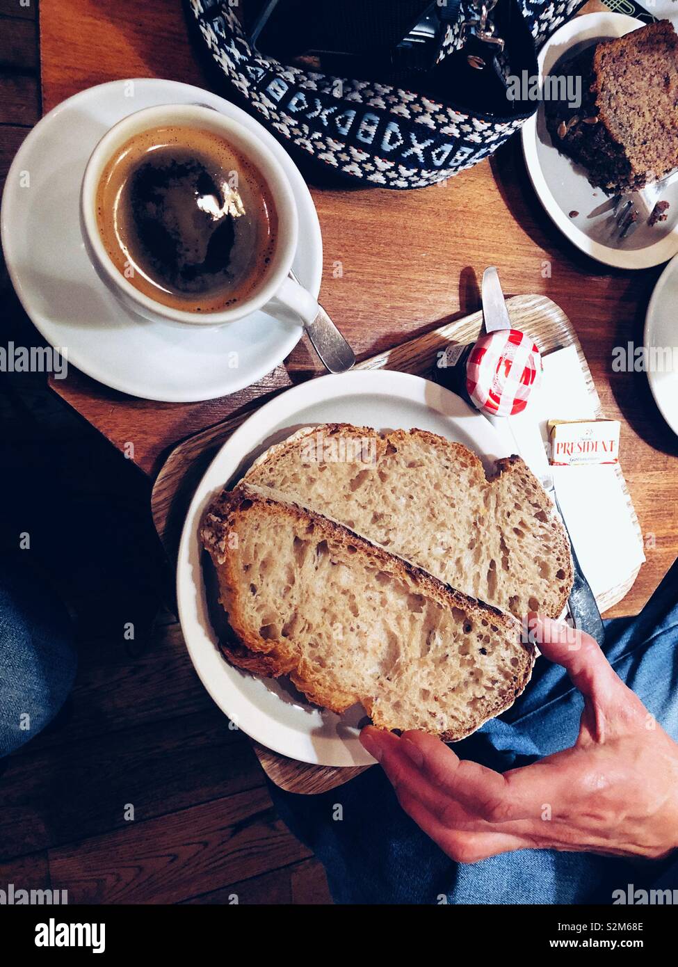 Morning coffee and toast in local Parisian cafe - Smartphone Captured Stock Image