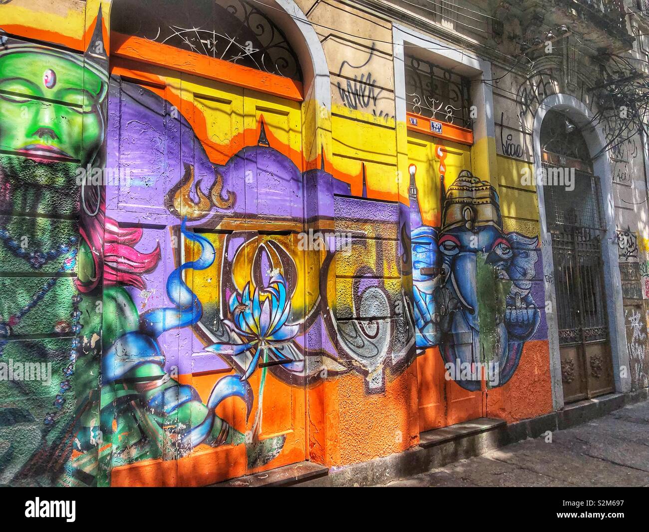 Multi coloured urban street art in Rio de Janeiro, Brazil. Stock Photo