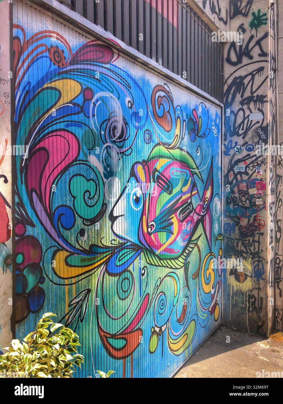 A marine themed street mural in Rio de Janeiro, Brazil. - Smartphone Captured Stock Image