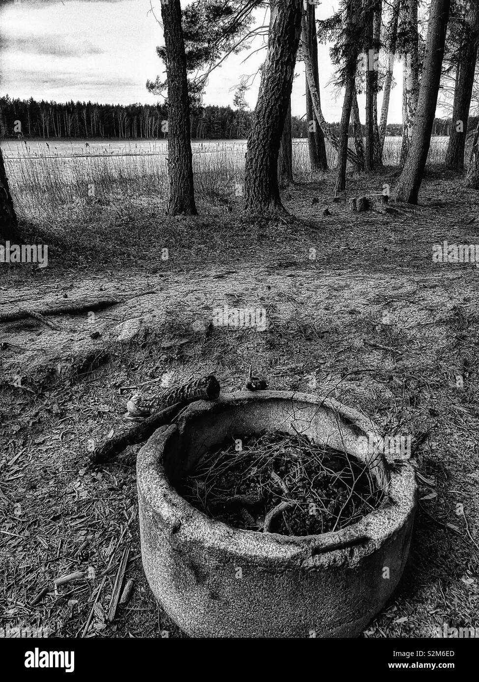 Fire pit, Bjorno Nature Reserve, Stockholm archipelago, Sweden, Scandinavia - Smartphone Captured Stock Image