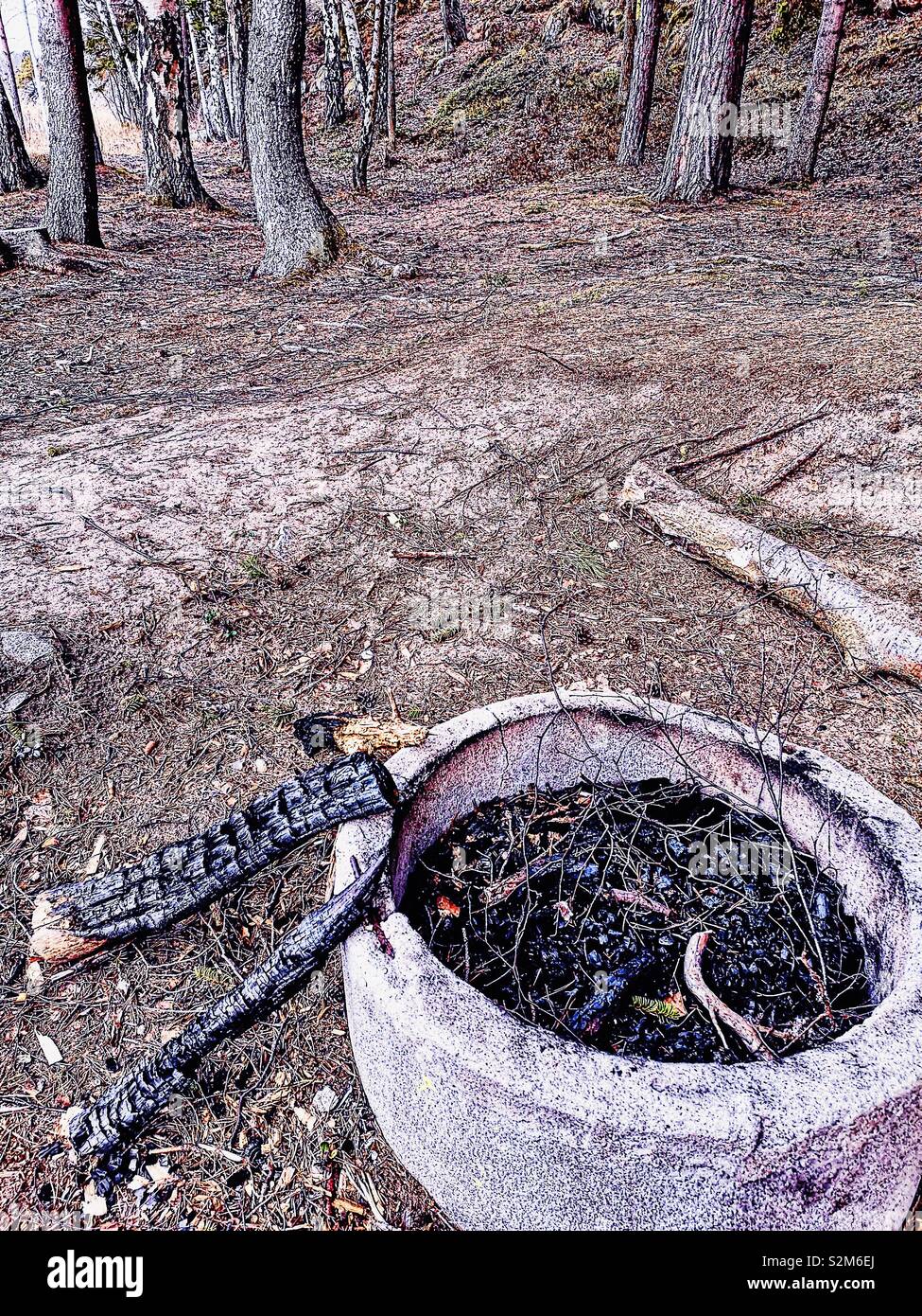 Fire pit, Bjorno Nature Reserve, Stockholm archipelago, Sweden, Scandinavia - Smartphone Captured Stock Image