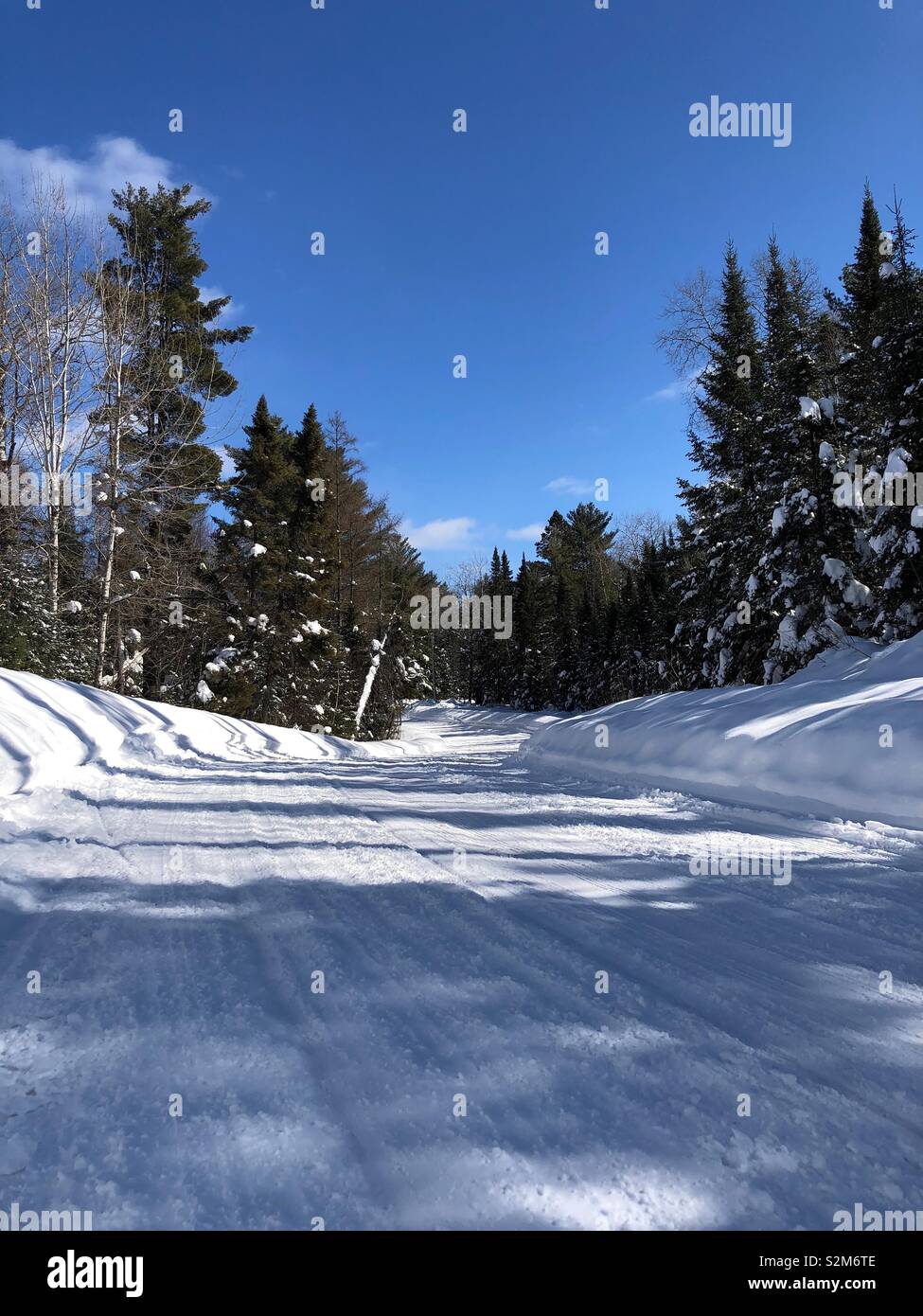 Snow covered road in northern Wisconsin - Smartphone Captured Stock Image