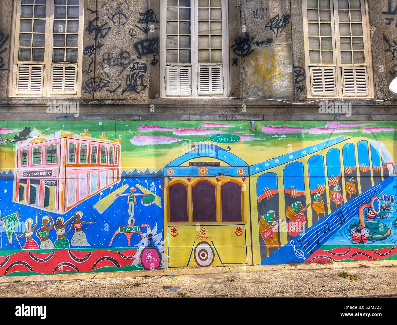 A multi coloured heritage mural in Santa Teresa, a neighbourhood in Rio de Janeiro, Brazil. - Smartphone Captured Stock Image