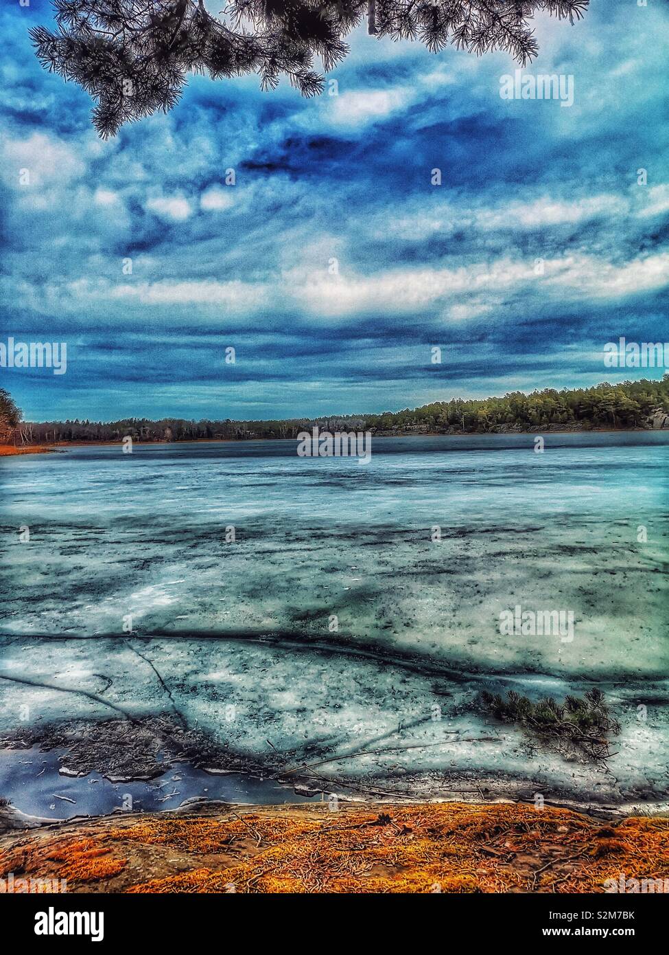 Surface of frozen lake, Bjorno Nature Reserve, Stockholm archipelago, Sweden, Scandinavia - Smartphone Captured Stock Image