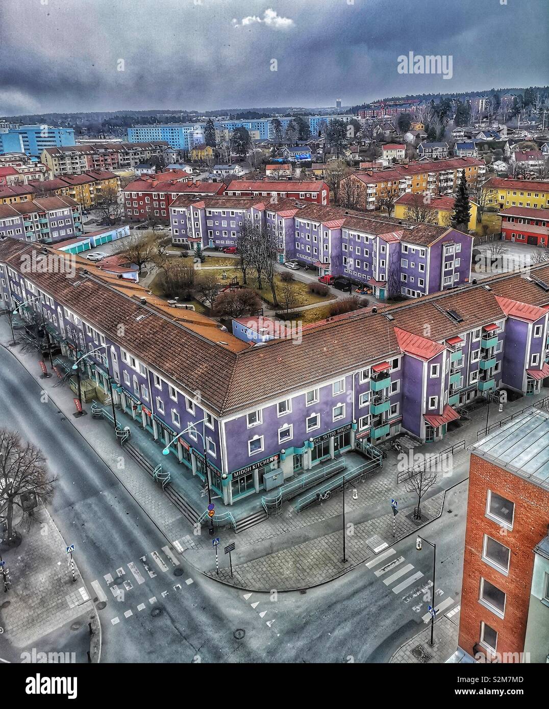High angle shot apartments, Upplands Väsby, Stockholm, Sweden, Scandinavia Stock Photo