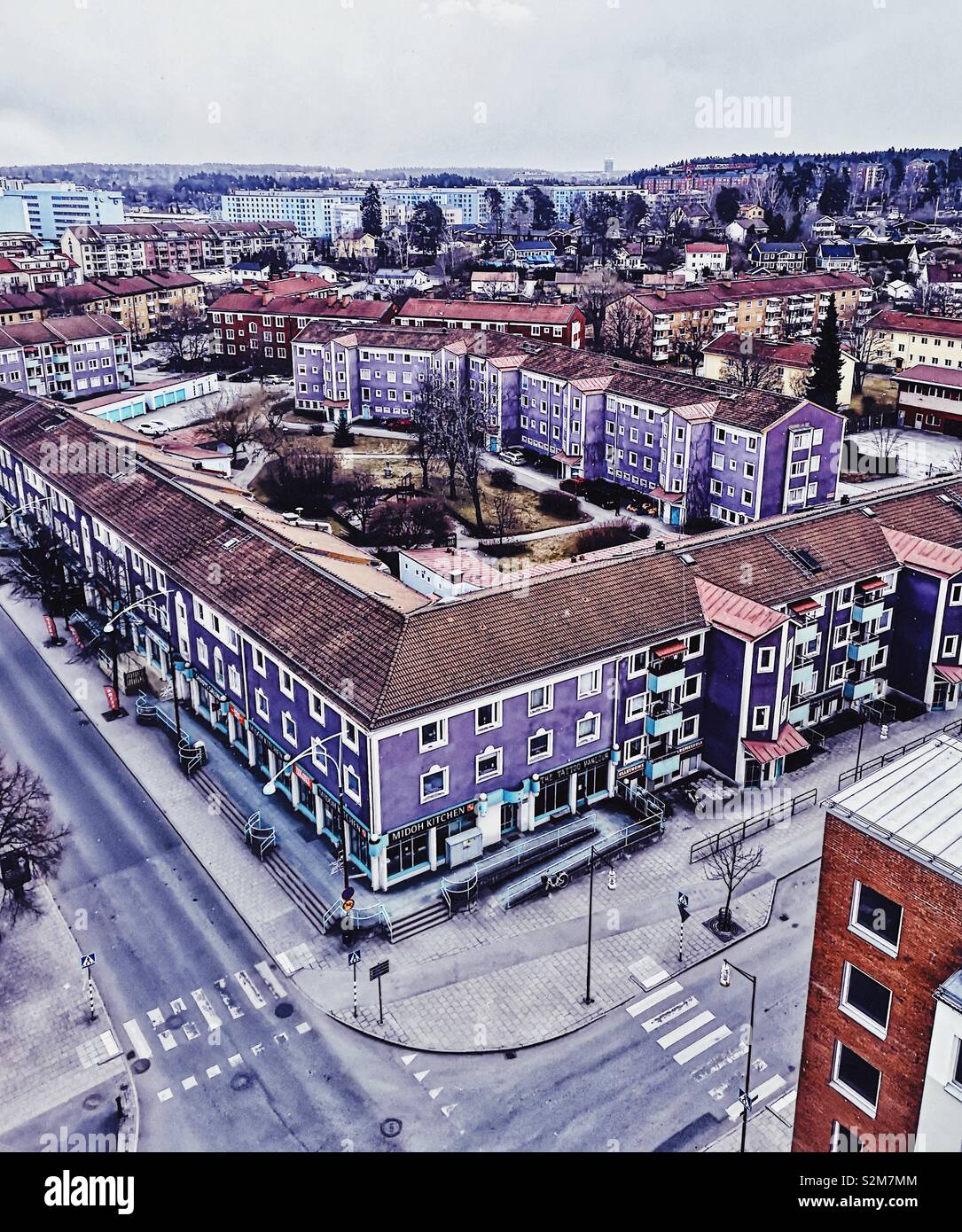 High angle shot suburb of Upplands Väsby, Stockholm, Sweden, Scandinavia Stock Photo