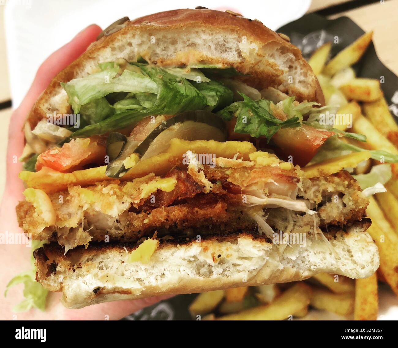 Vegan chicken burger made from fried jackfruit - Smartphone Captured Stock Image