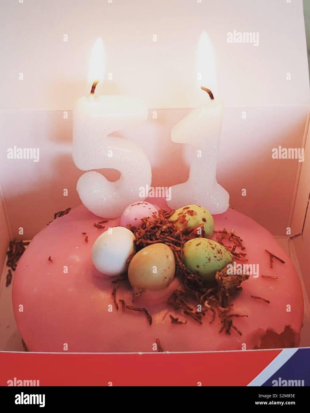 51 birthday cake with candles - Smartphone Captured Stock Image