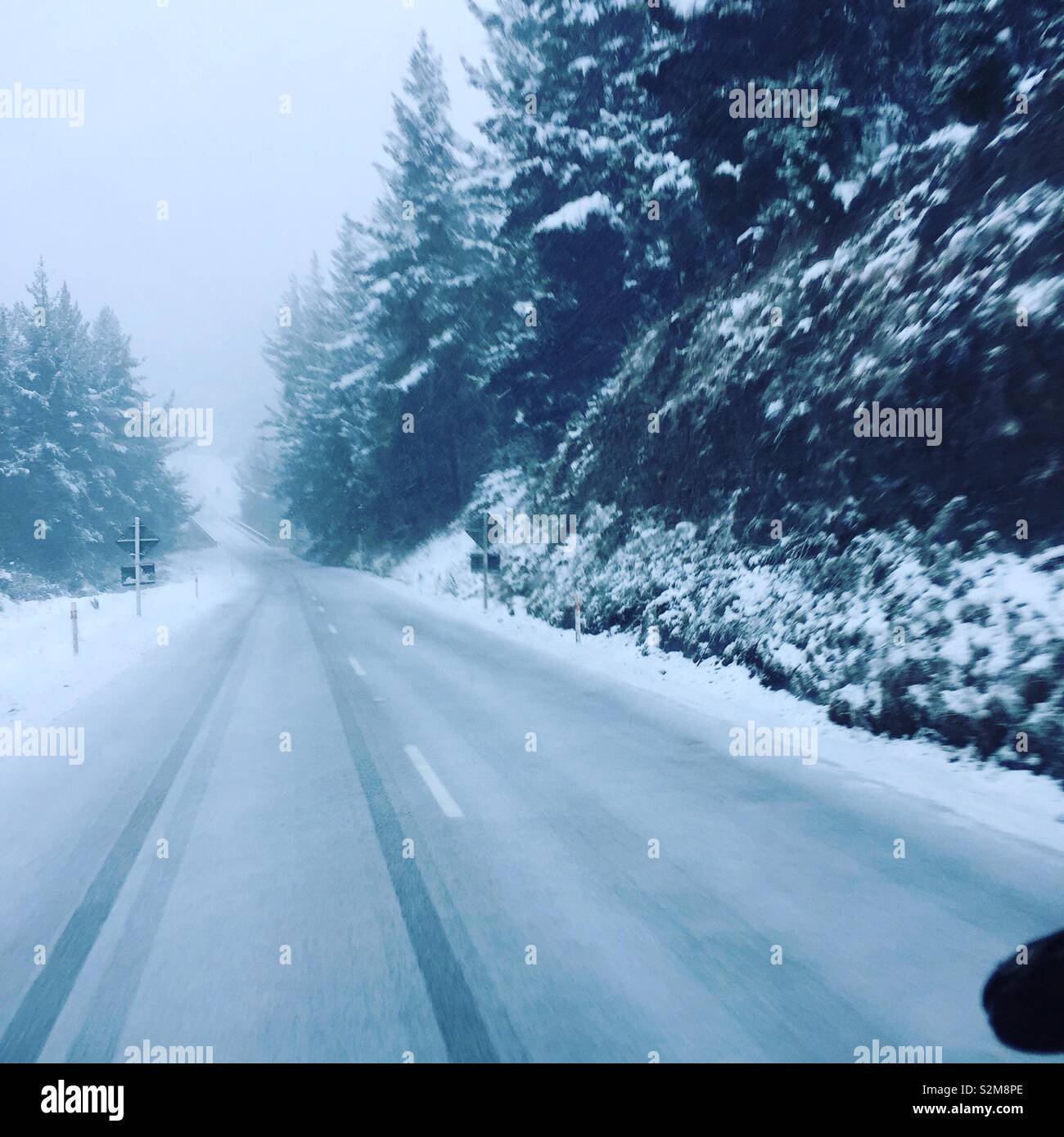 Winter road in New Zealand Stock Photo
