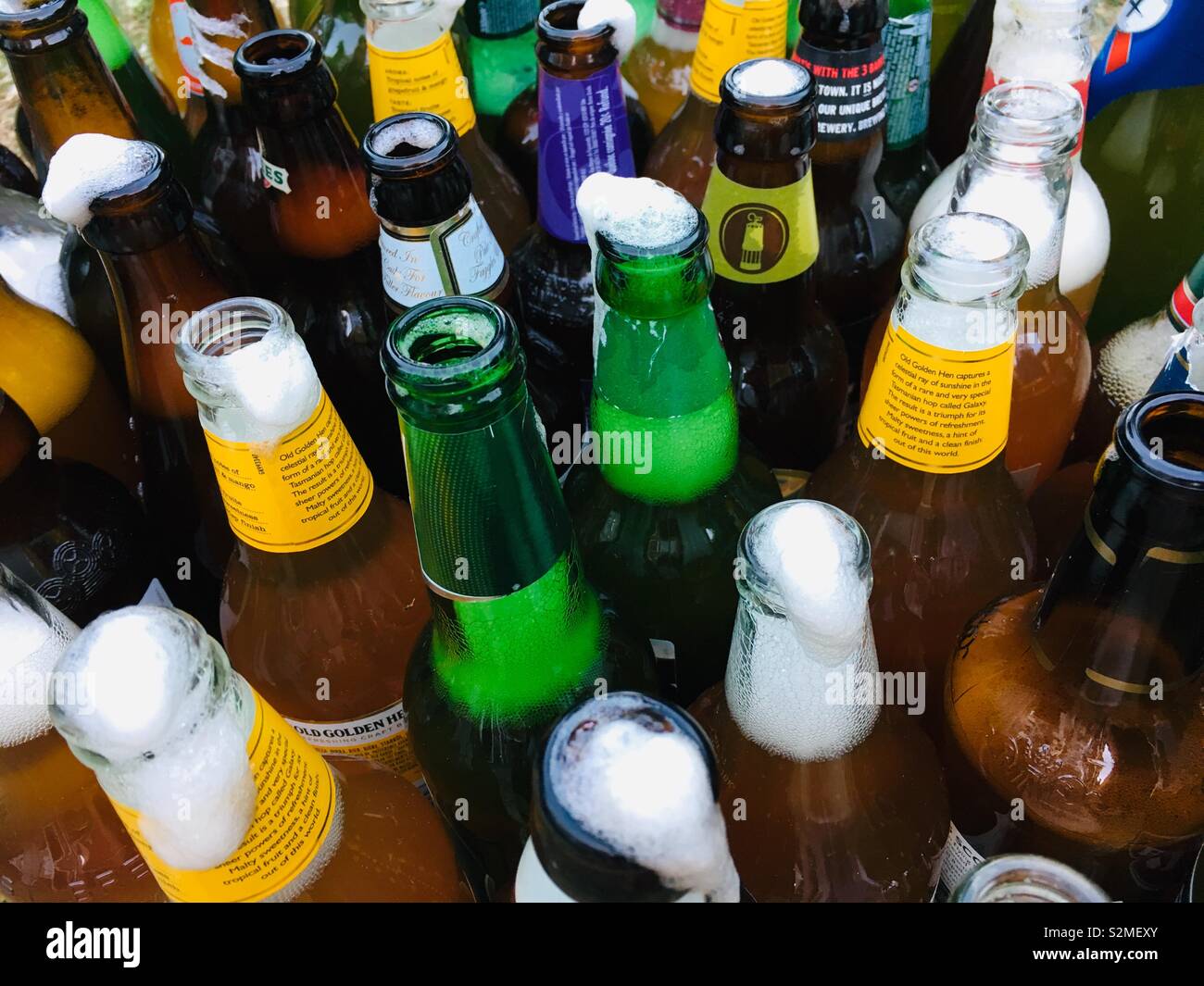 Lots of opened bottles of beer - Smartphone Captured Stock Image