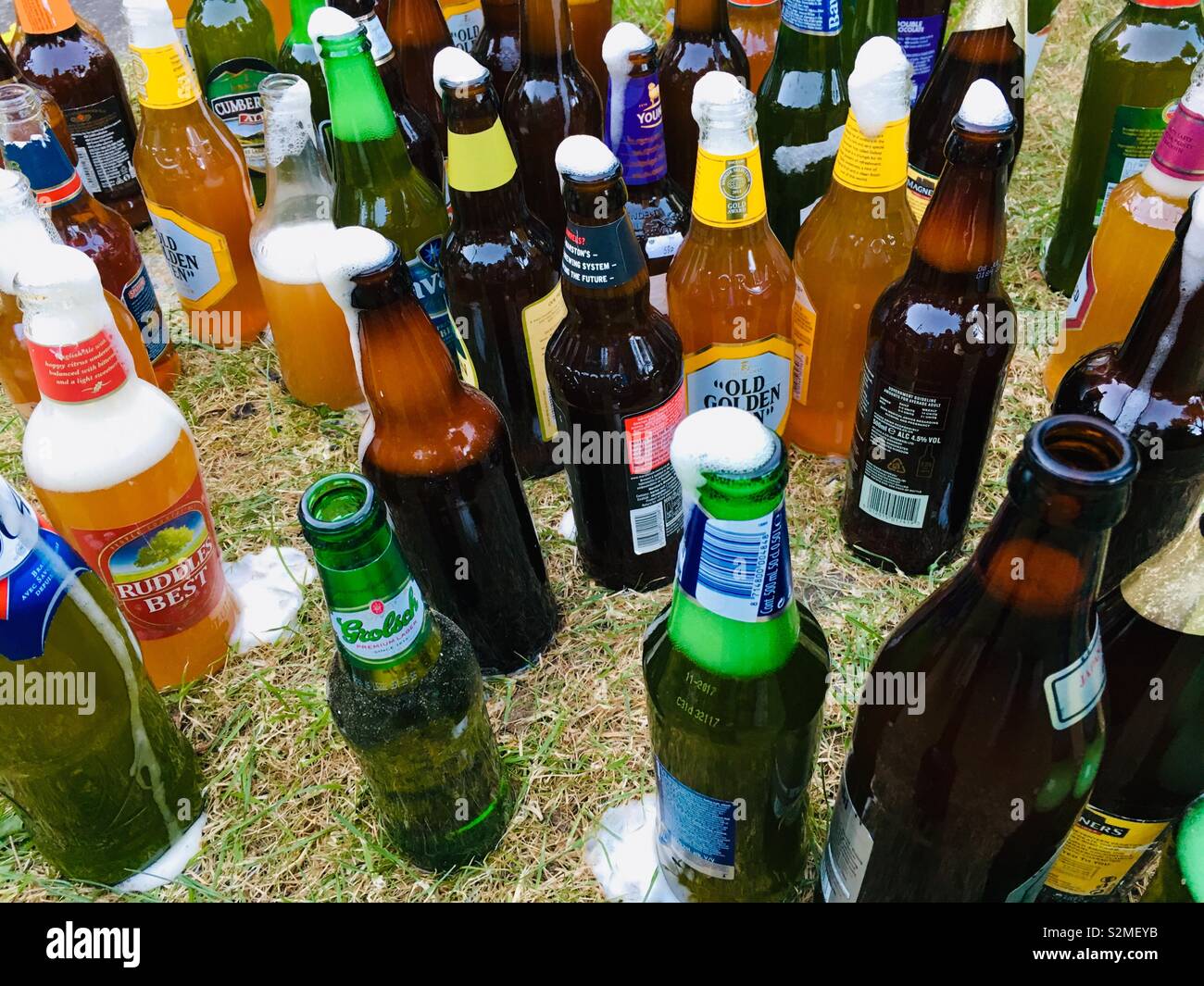 Lots of opened bottles of beer - Smartphone Captured Stock Image