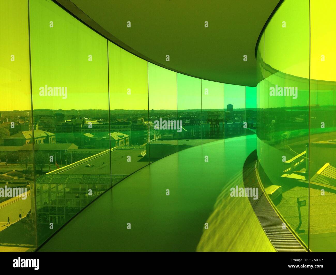 Inside the Rainbow Panorama, ARoS Art Museum, Aarhus, Denmark by Olafur Eliasson - Smartphone Captured Stock Image