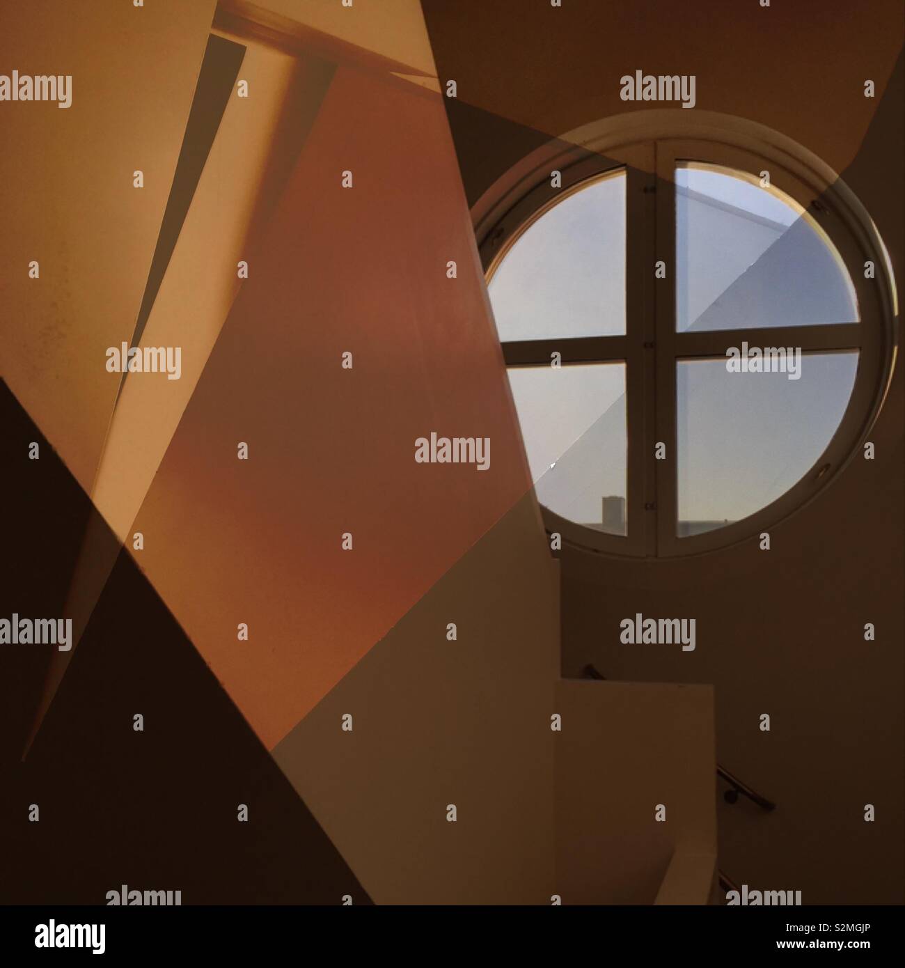 Doubleexposure of Stairwell window and stairwell. - Smartphone Captured Stock Image