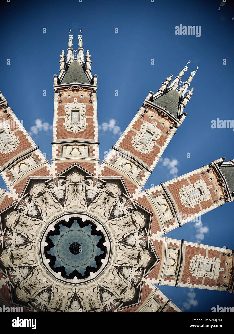 Amsterdam, Netherlands - April 2019: Central Station through a kaleidoscope. - Smartphone Captured Stock Image