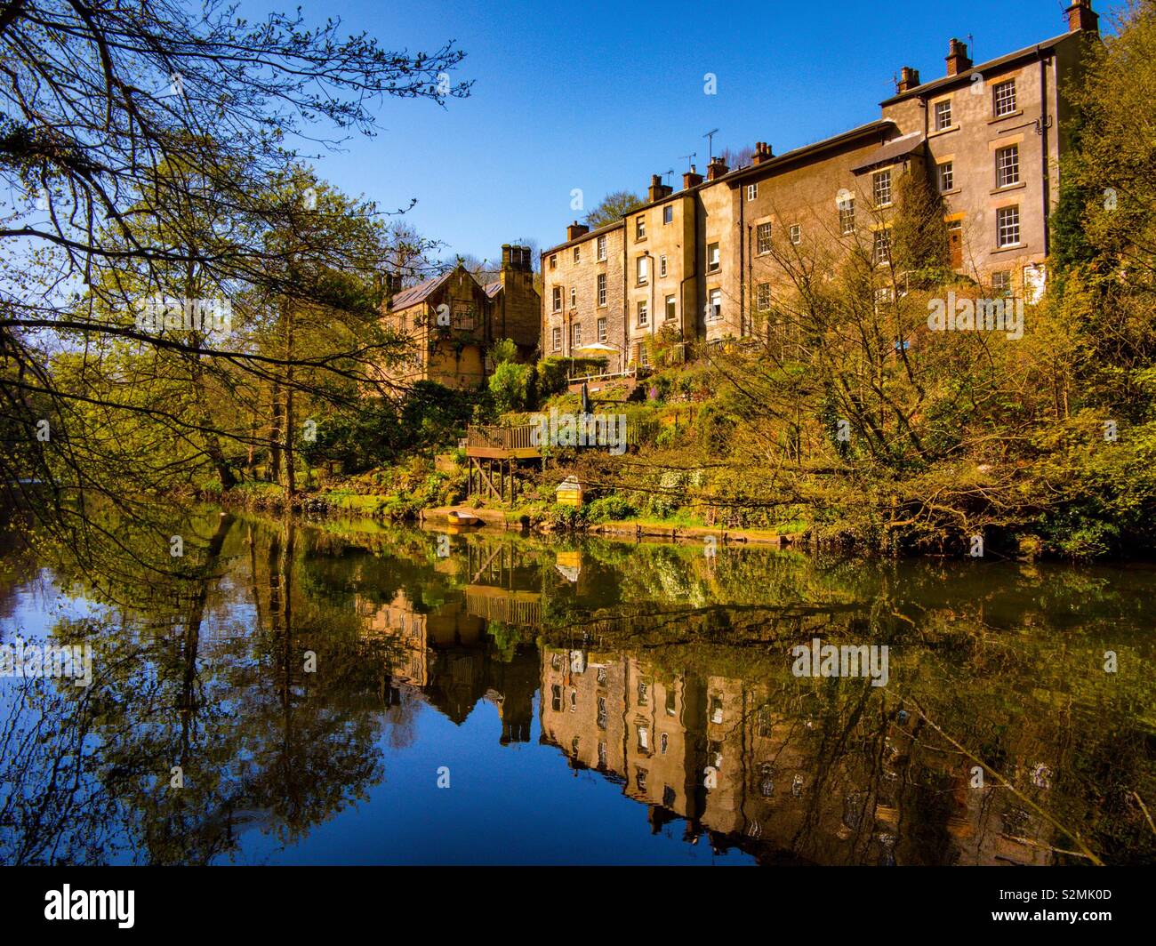 View of the River Derwent in Matlock Bath in the Derbyshire Peak District England UK - Smartphone Captured Stock Image