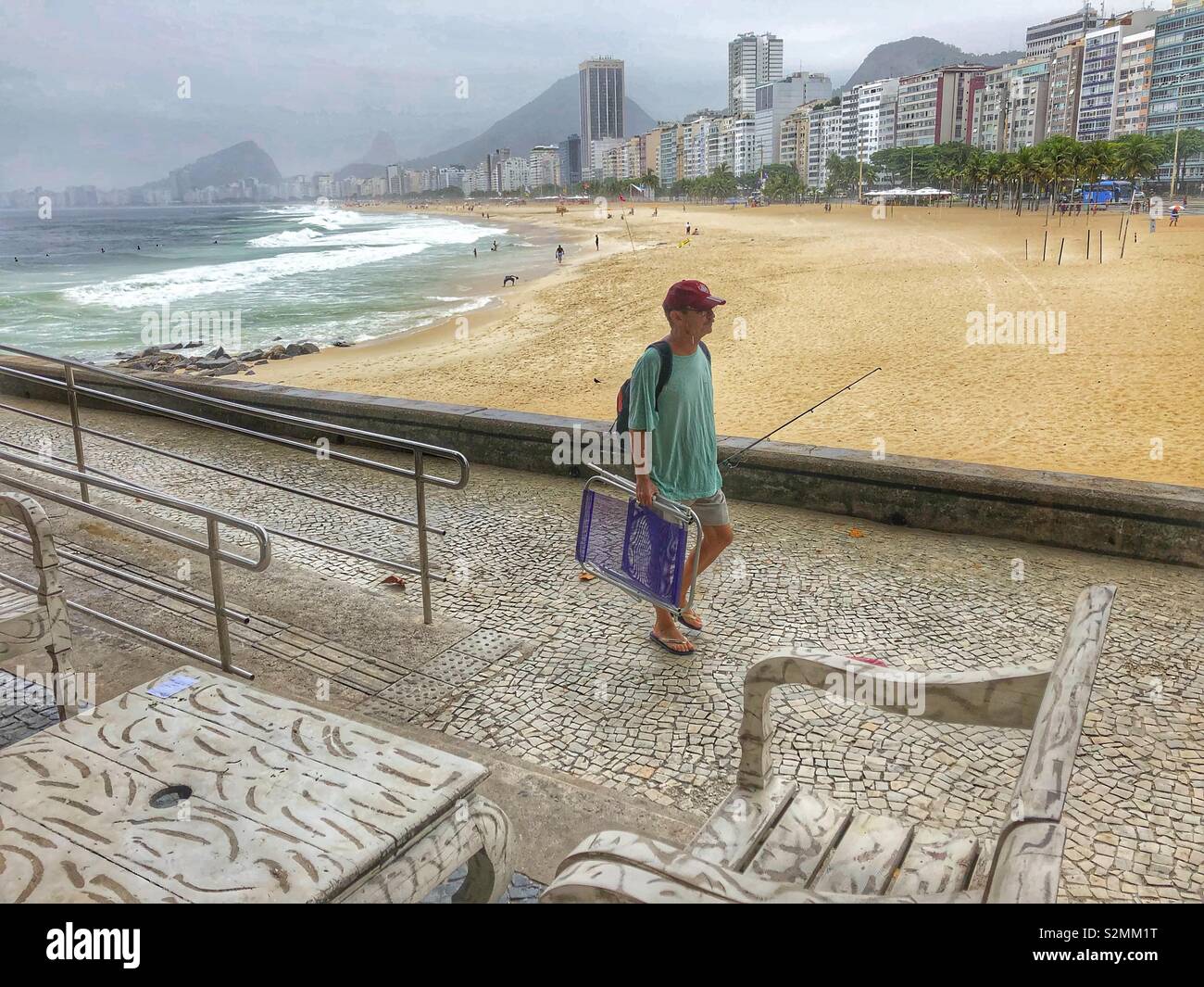 A view of Copacabana beachfront from a café at Leme beach, Rio de Janeiro, Brazil - Smartphone Captured Stock Image