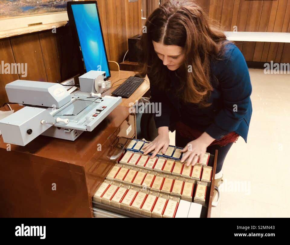 Local Historian Computer Local Historian with Microfilm Stock Photo - Alamy