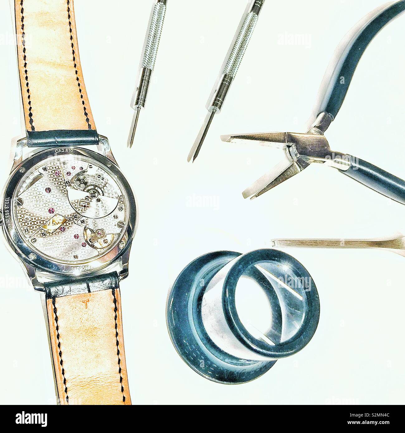Swiss watch and tools Stock Photo Alamy