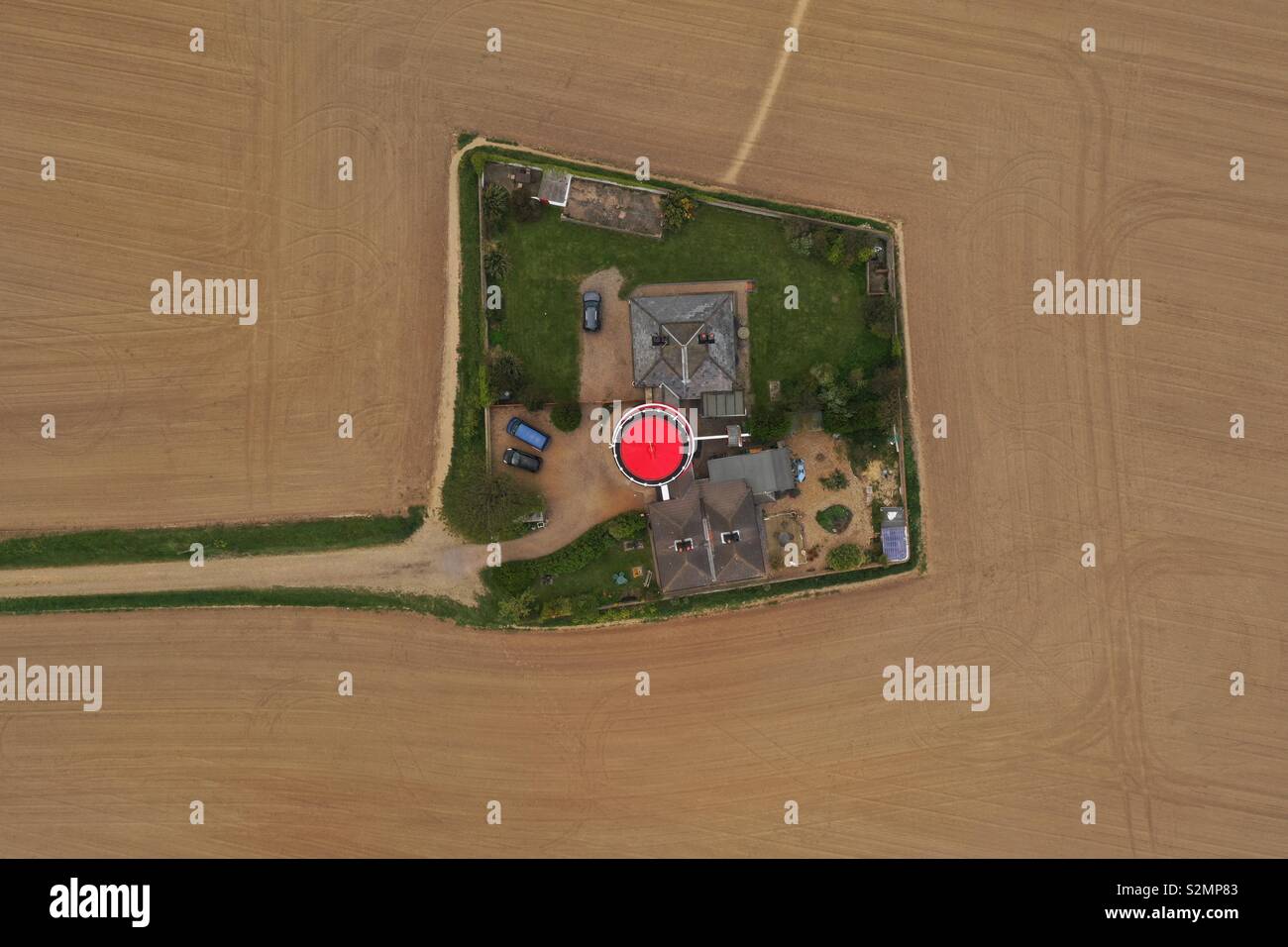 Top down view of Happisburgh lighthouse directly above the lighthouse - Smartphone Captured Stock Image