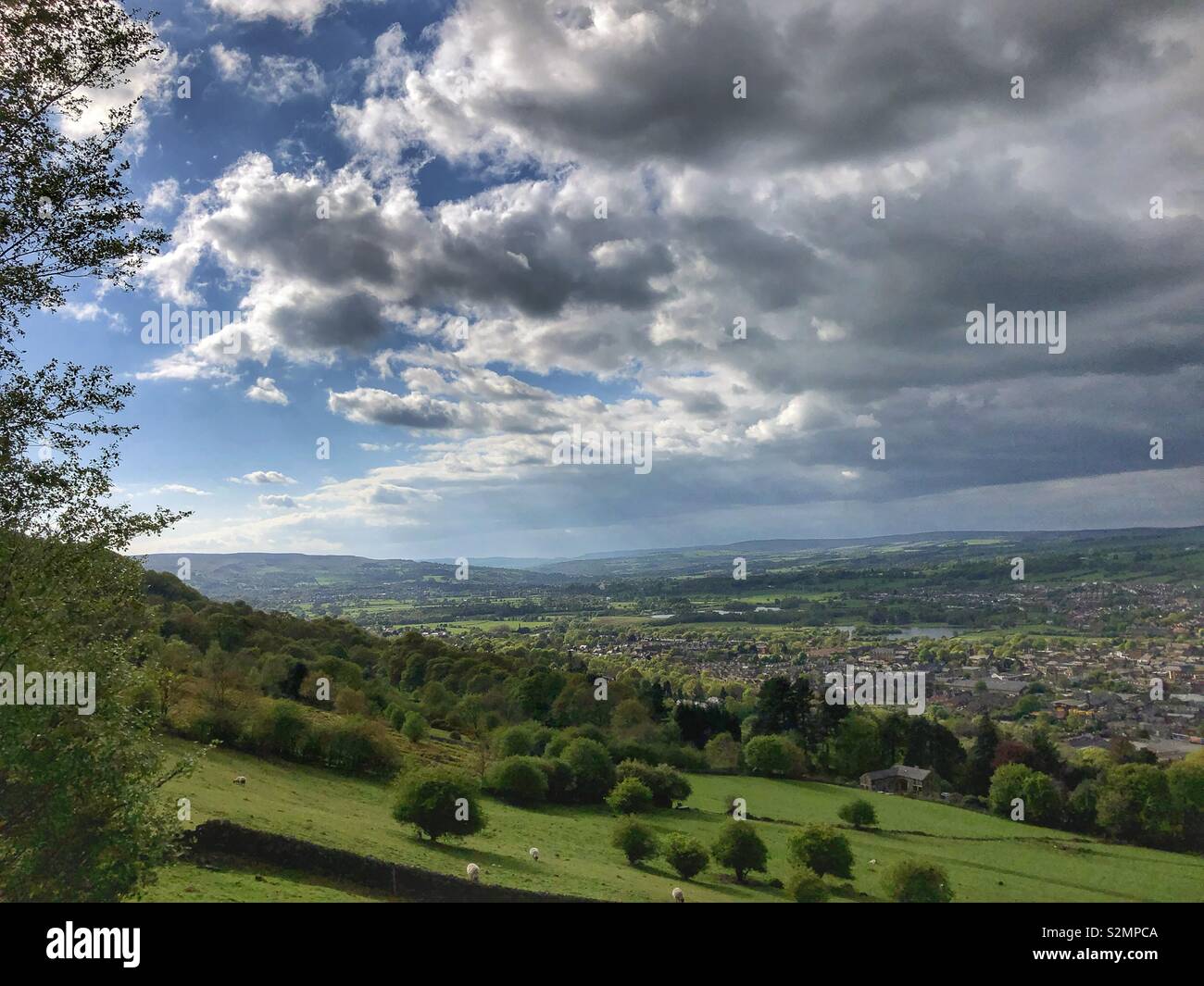 View towards Otley from Otley Chevin on a sunny day - Smartphone Captured Stock Image
