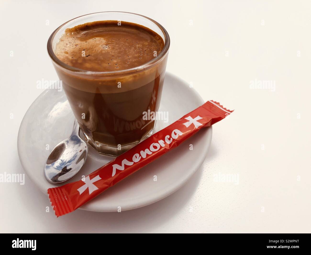 greetings from Menorca with coffee - Smartphone Captured Stock Image