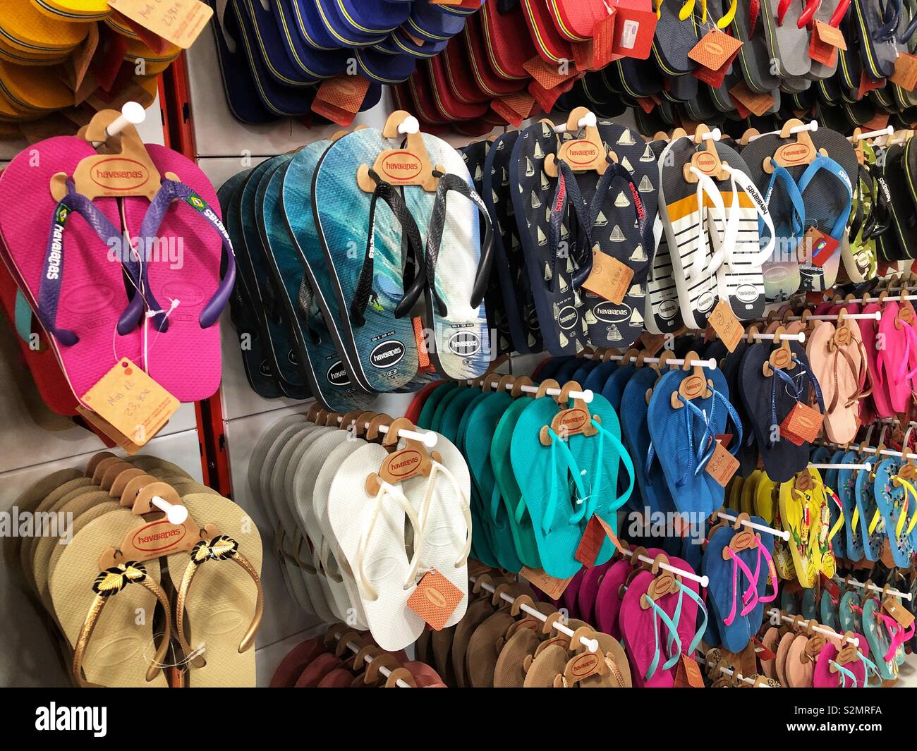 Flip flops in a shoe shop Stock Photo