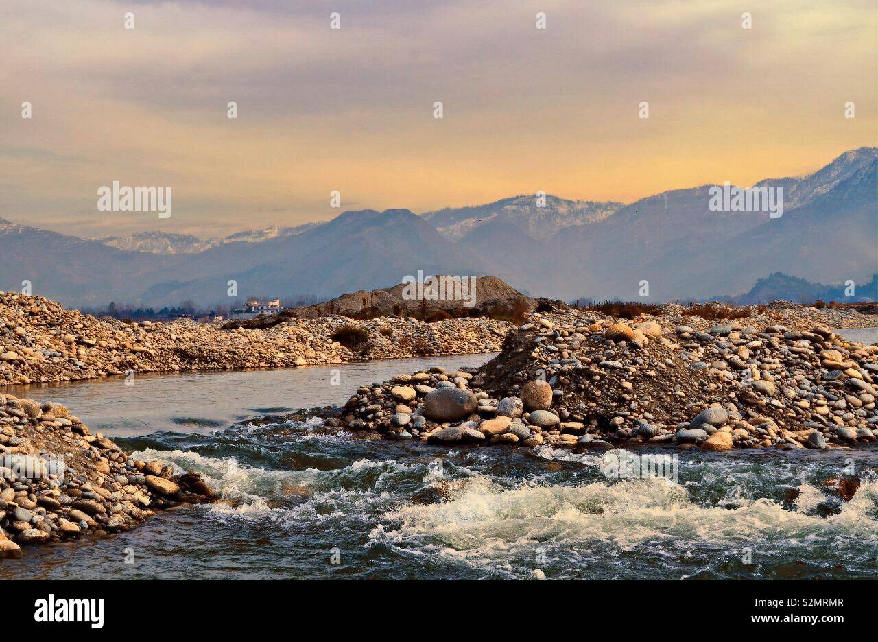 The breath taking view of Swat river Stock Photo